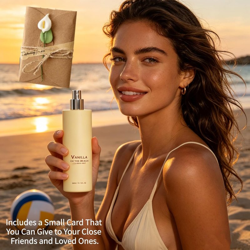 Vanilla Hair and Body Mist - Long-Lasting Beach Fragrance Spray | Natural Vanilla & Ocean Scent, Portable (1 oz)