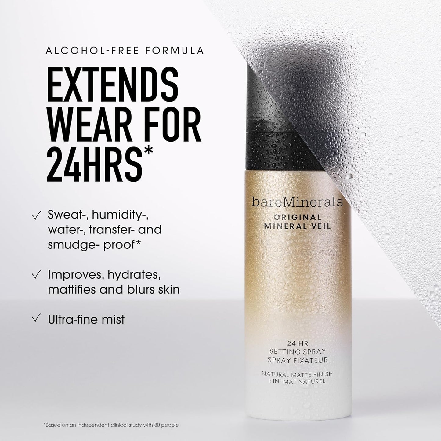 bareMinerals Original Mineral Veil Setting Spray - 24HR Makeup Lock & Oil Control, Alcohol-Free, Ultra-Fine Mist