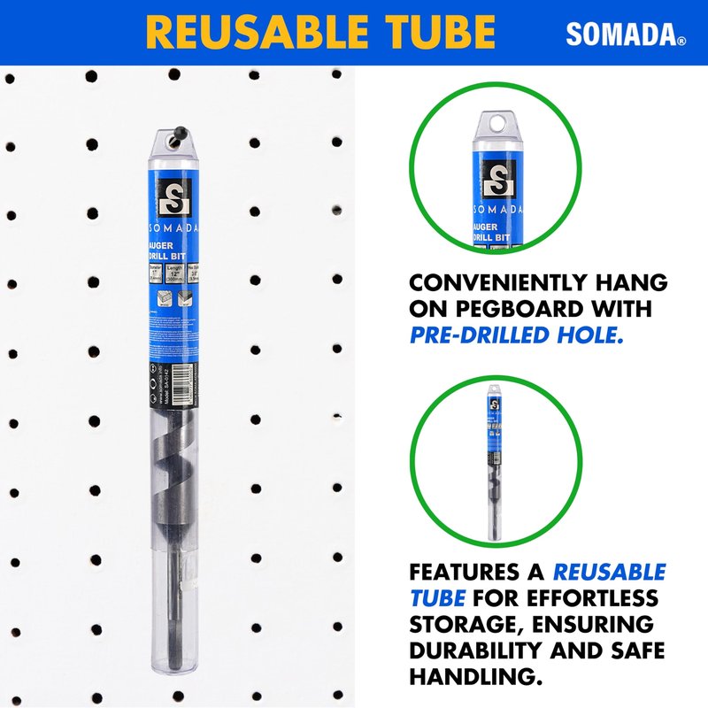 1/2-Inch x 12-Inch Auger Drill Bit for Wood, Hex Shank 3/8-Inch One Piece, Ship Auger Long Drill Bit for Soft and Hard Wood, Plastic, Drywall and Composite Materials