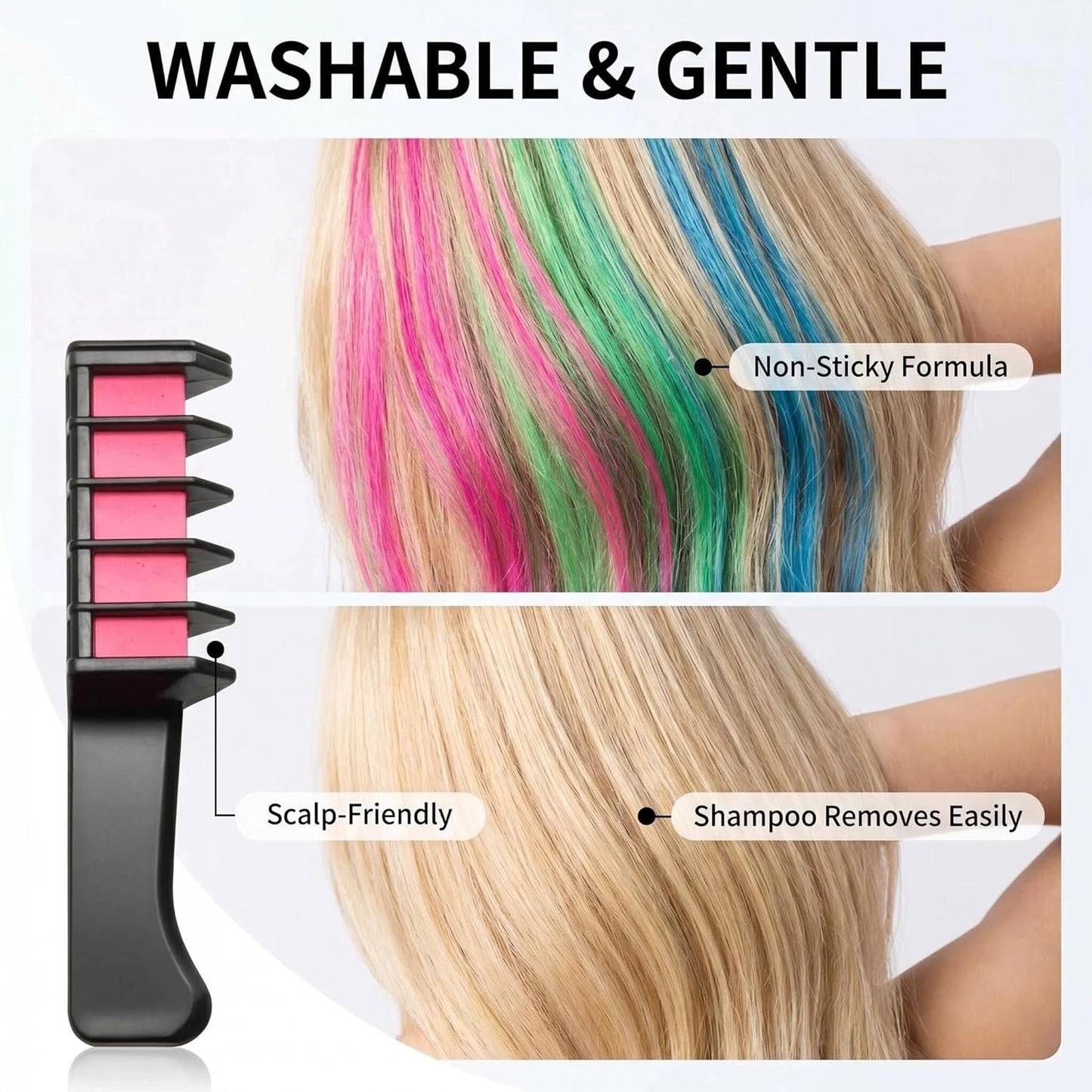 Mini Hair Chalk Comb Set - 6 Pcs Temporary Hair Color for DIY Party & Cosplay Fun