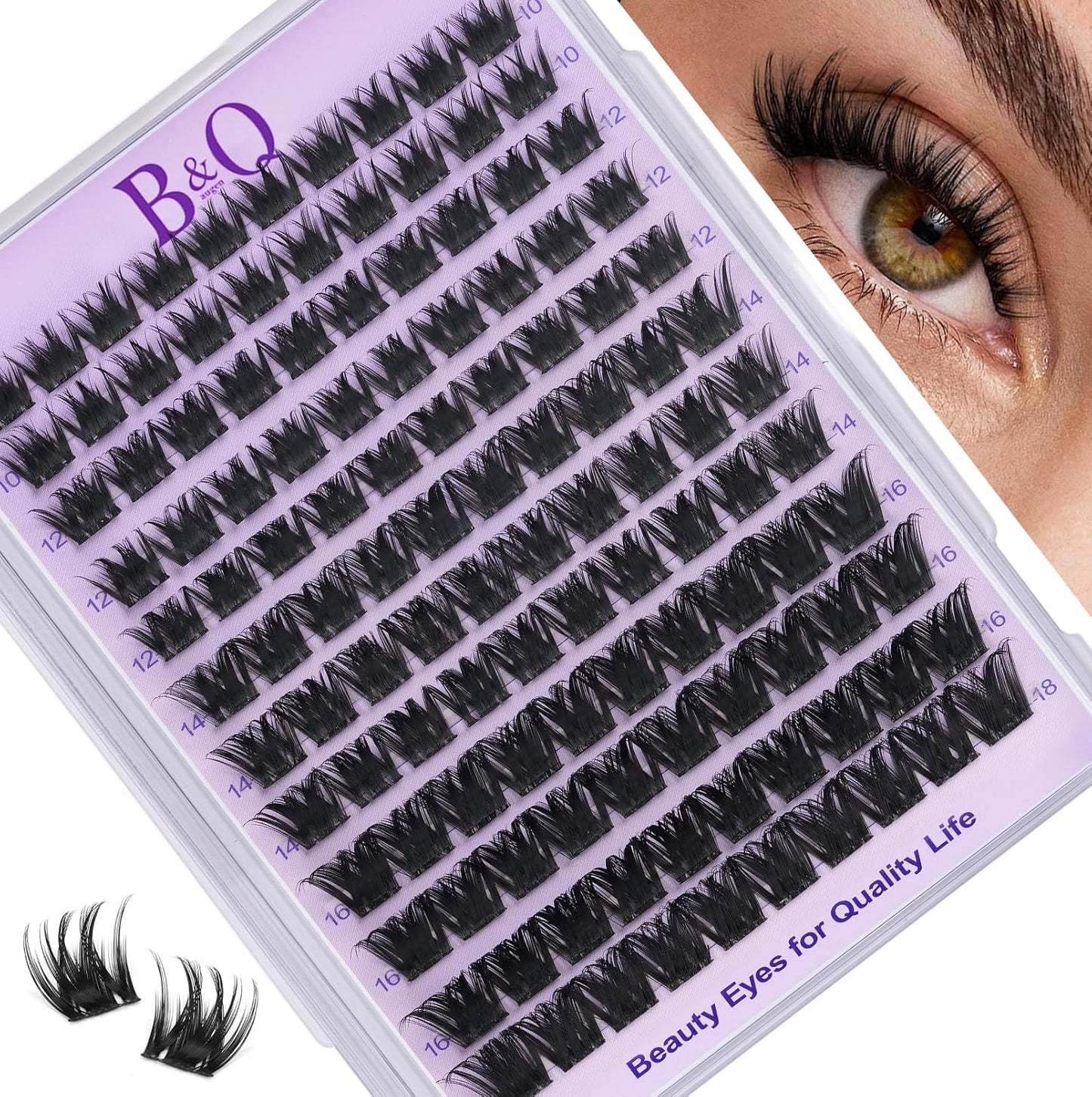 Manga Lash Clusters - Wet-Look Individual Eyelashes | Salon Volume D Curl 10-18mm, 156PCS Reusable DIY Extensions