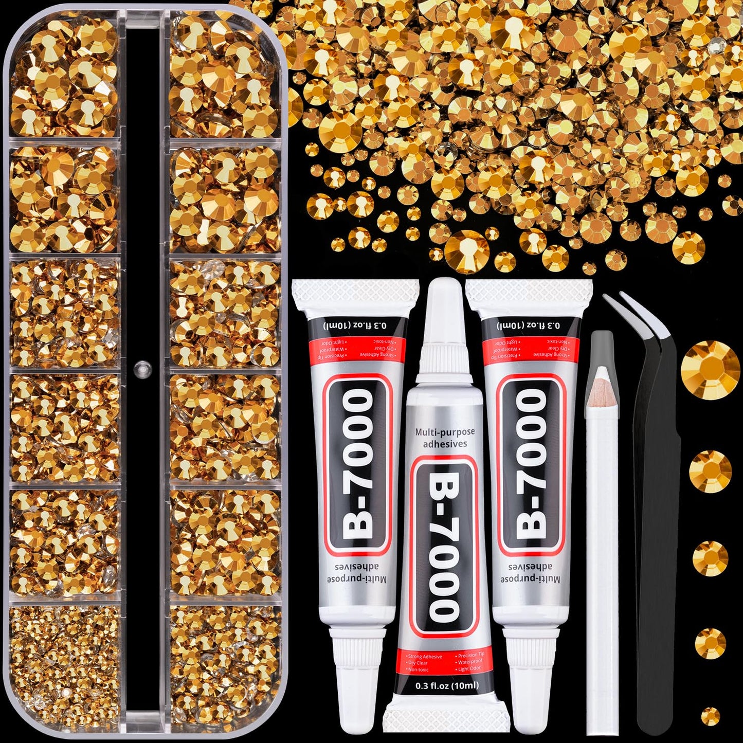 Resin Rhinestones - 32000 Pcs Flatback Gems for Bedazzling | Silver Clear Crystal Kit with 3 Pcs B7000 Glue for Nail Art & Crafts