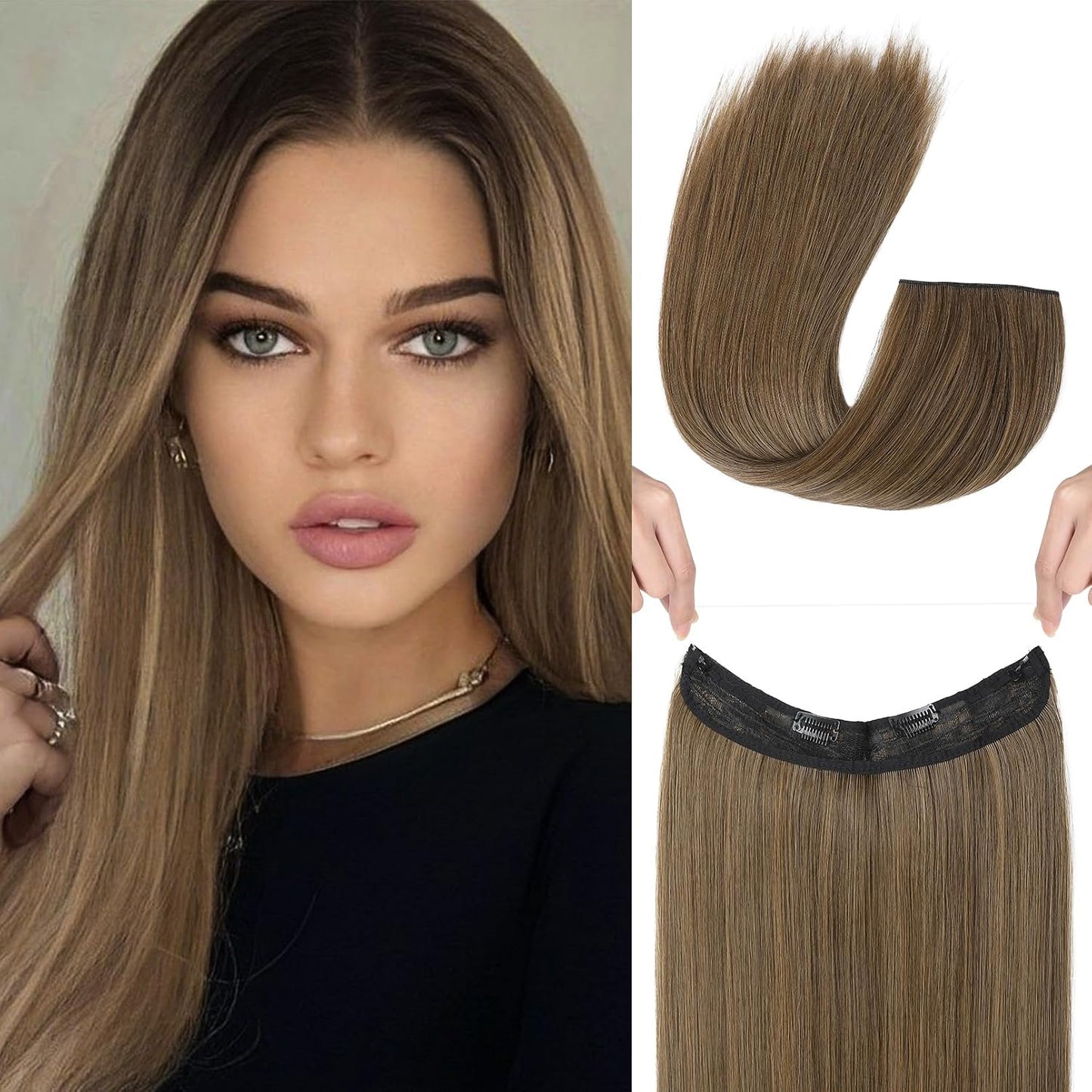 Invisible Wire Hair Extensions - Adjustable Transparent Headband | 24 Inch Dark Blonde Secret Hairpiece for Women