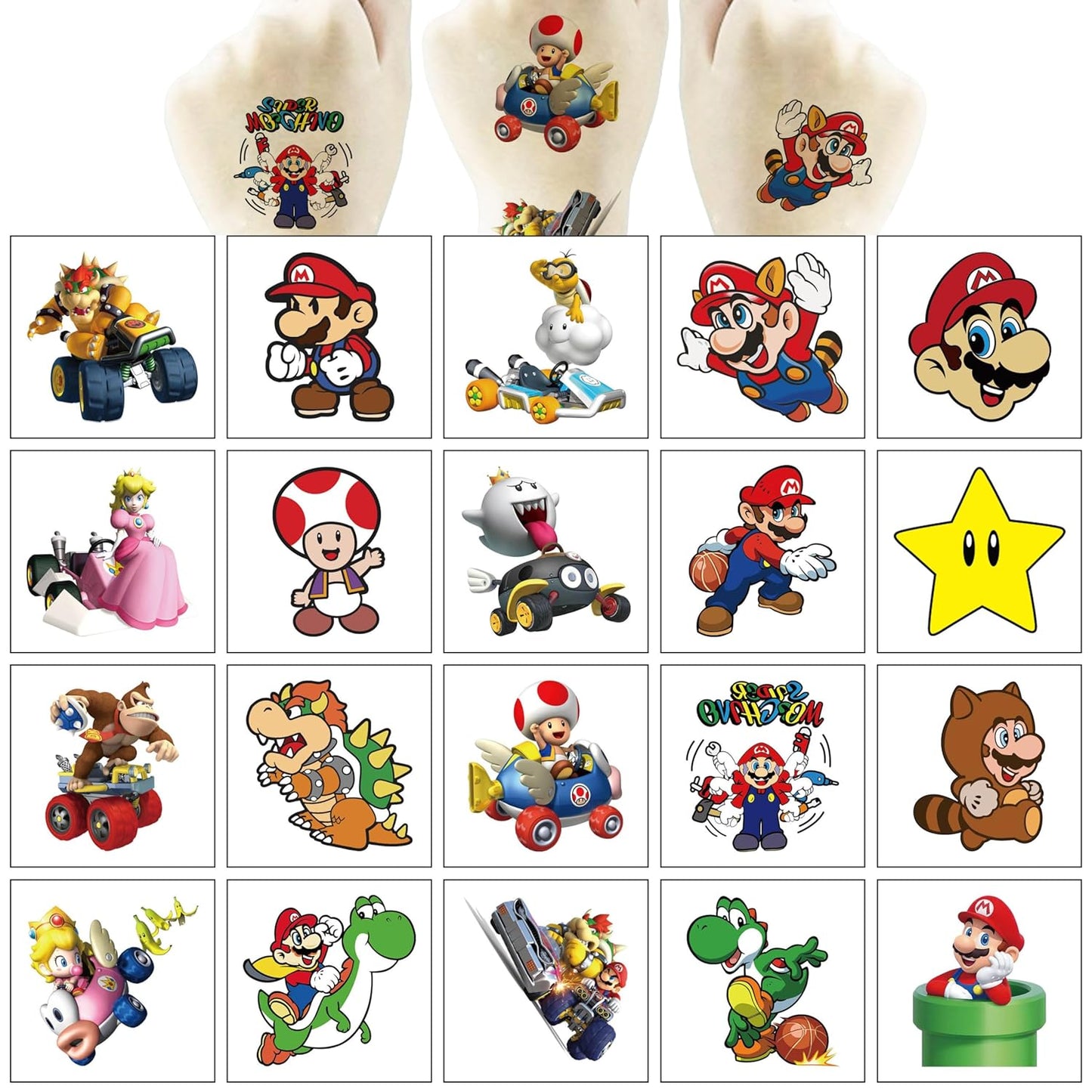 Mario Temporary Tattoos - 20 Pcs for Teens Birthday Party Favors | Fun Stickers & Game Rewards