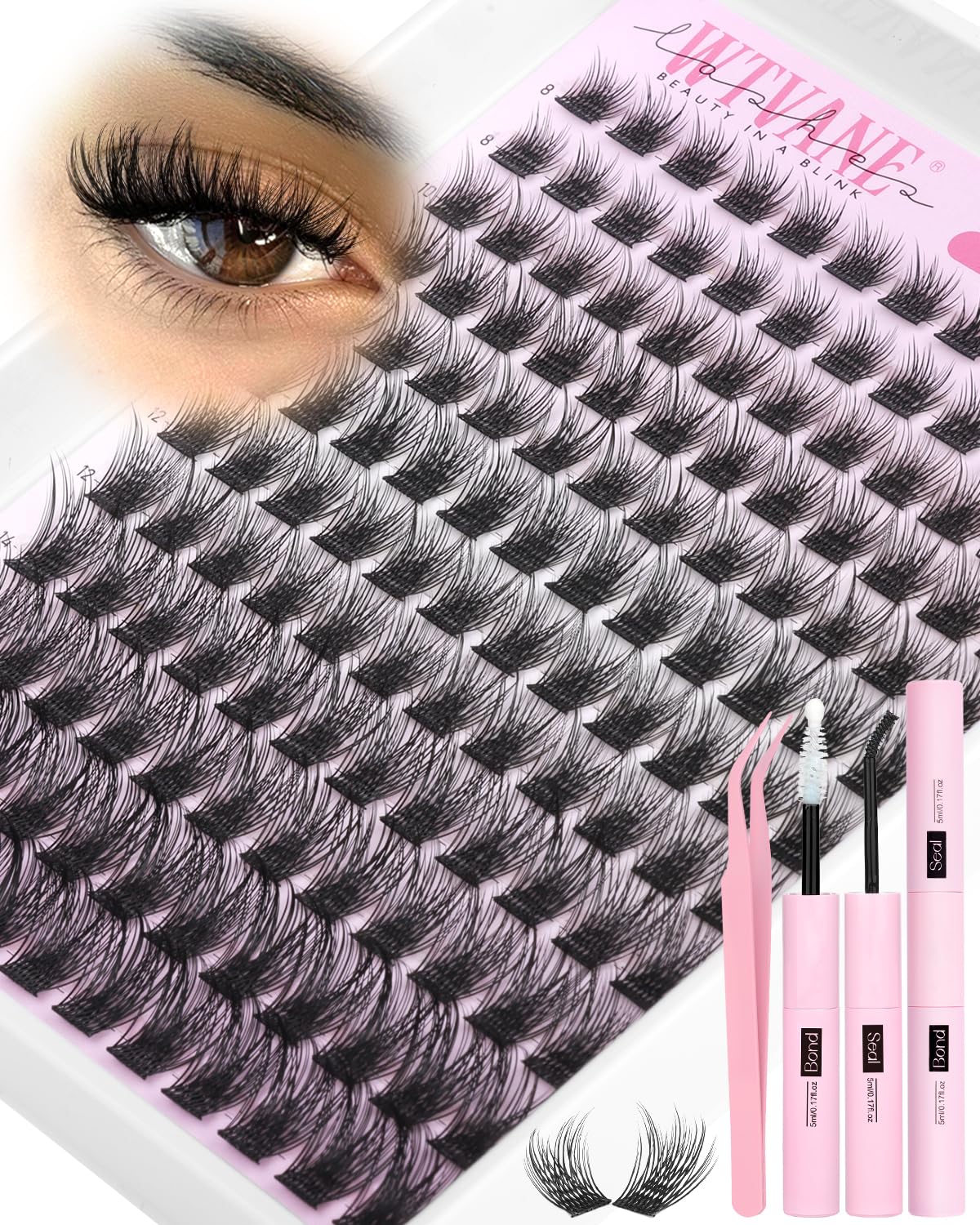 Wispy Lash Clusters Kit 8-16mm Volume Cluster Eyelash Extensions Kit Natural Lashes Clusters with Thin Band D Curl Individual Lashes Eyelashes Clusters Kit for DIY Lash Extensions Daily Makeup