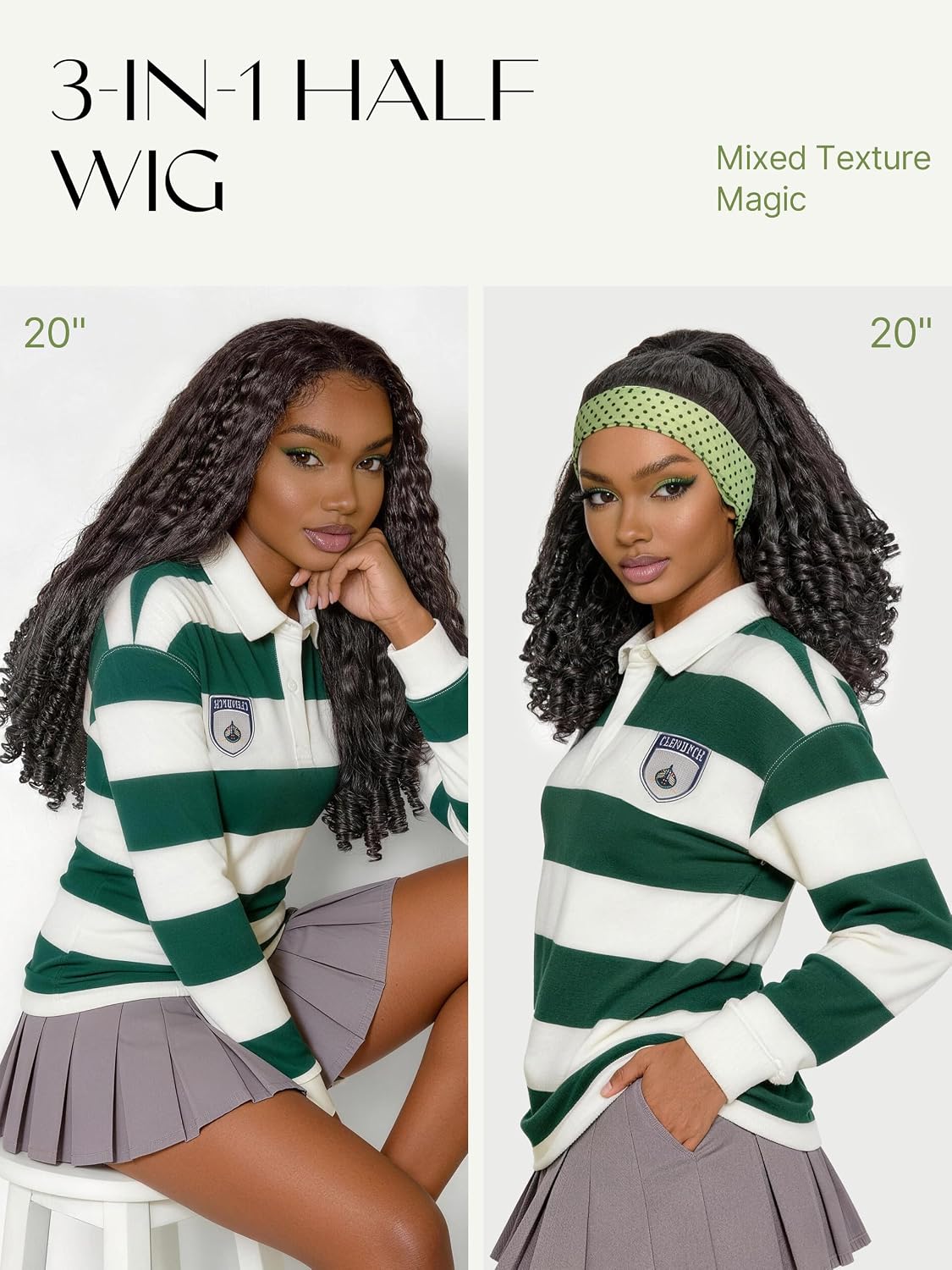 Frodio Kinky Curly Half Wig - 20" Glueless Drawstring Wig | 200% Density Natural Black Hair