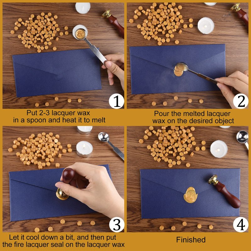 NACHLYNN 600 Pcs Gold Wax Seal Beads Octagon Sealing Wax Beads with 1 Melting Spoon and 4 Pcs Tea Candles for Letter Greeting Cards Wine Sealing Crafts