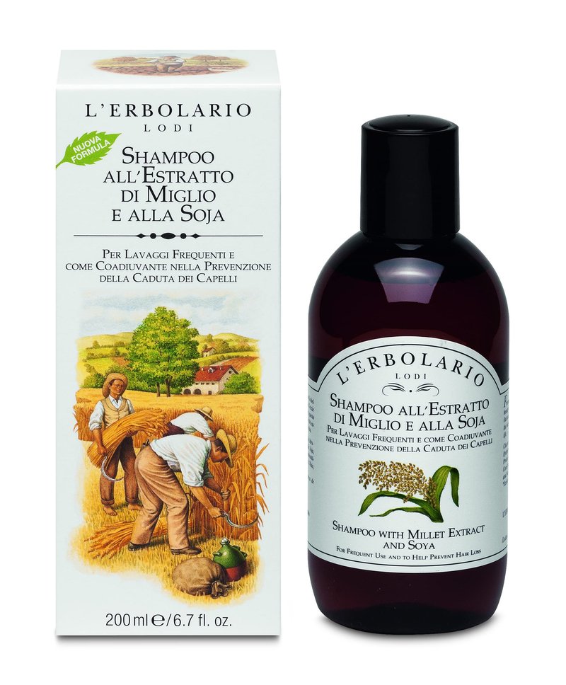 L'Erbolario Shampoo With Millet Extract And Soya - Protects And Restores Hair's Protein Structure - Leaves Hair Shiny, Soft And Full Of Life - Helps Prevent Hair Loss - For Frequent Use - 6.7 Oz