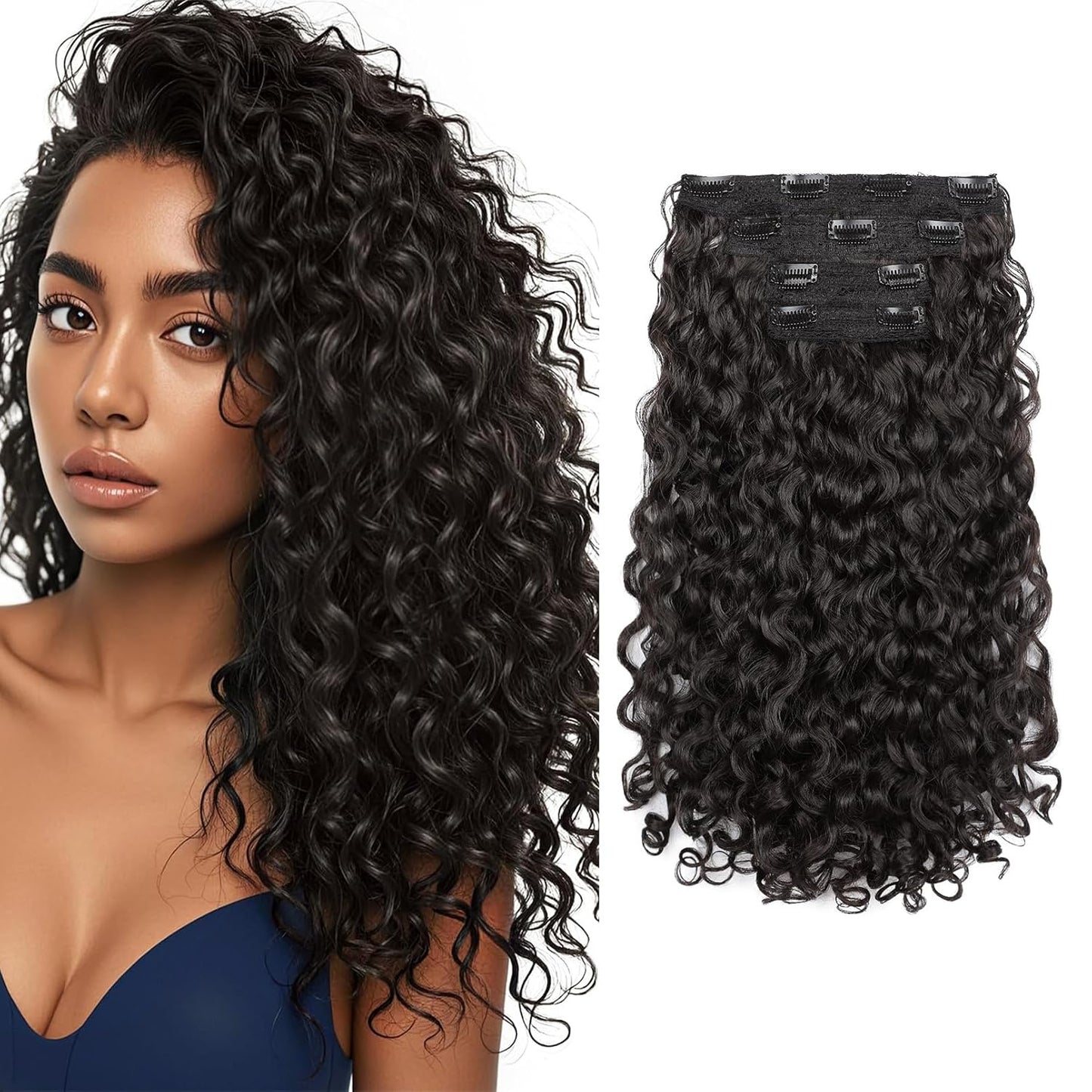 Curly Hair Extensions - 4PCS 18" GoGo Curly Clip-Ins | 100% Protein Hairpieces, Honey Blonde Highlights