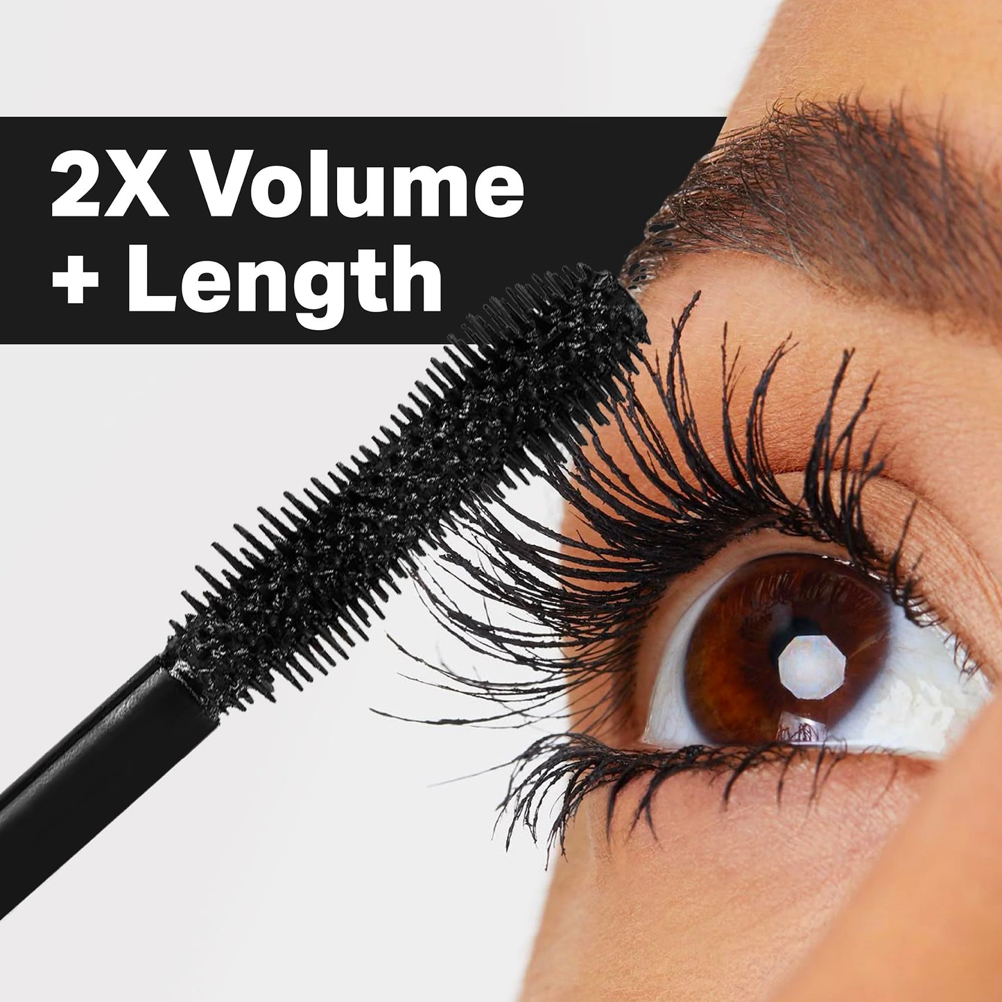 MISS2M Forever 2X Volume + Length Washable Mascara with Wide-Eyed Fan Effect and Hourglass Mascara Brush for Bold, Big Lashes, 0.34 Fl Oz