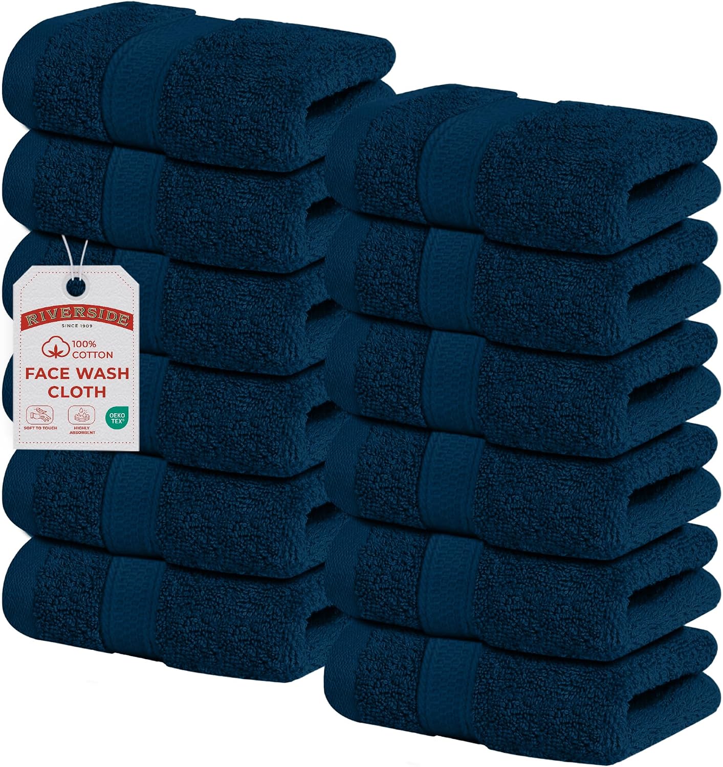 Riverside 12-Pack 100% Cotton Hunter Green Face Towels - Super Soft, Absorbent Washcloths for Bathroom, Spa & Gym | 12x12 Inches
