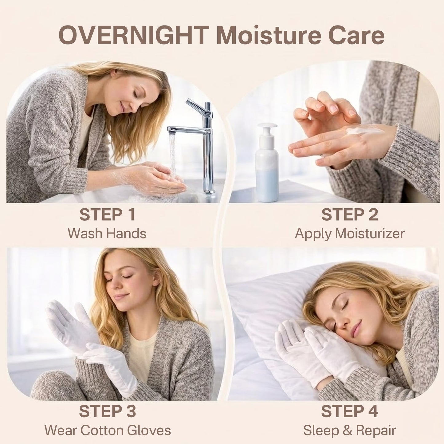 Cotton Gloves for Dry Hands Sleeping – 4 Pairs White Gloves Women Moisturizing Gloves Overnight, 100% Cotton Gloves Eczema, Spa Care for Dry Hands as Hand Mask