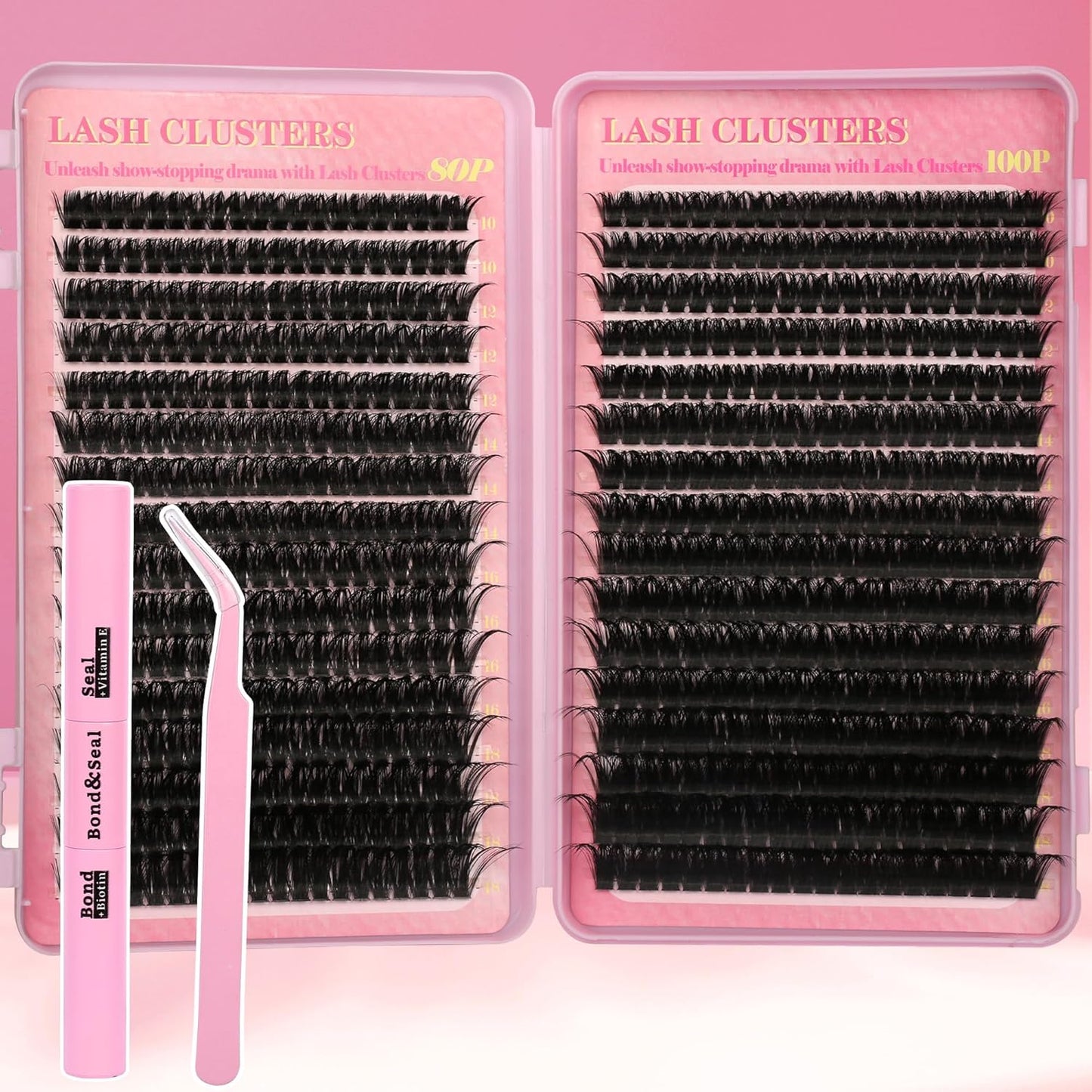 Lash Extension Kit - 640 Pcs Volume C Curl Eyelash Clusters | DIY Cluster Extensions with Bond & Tweezers