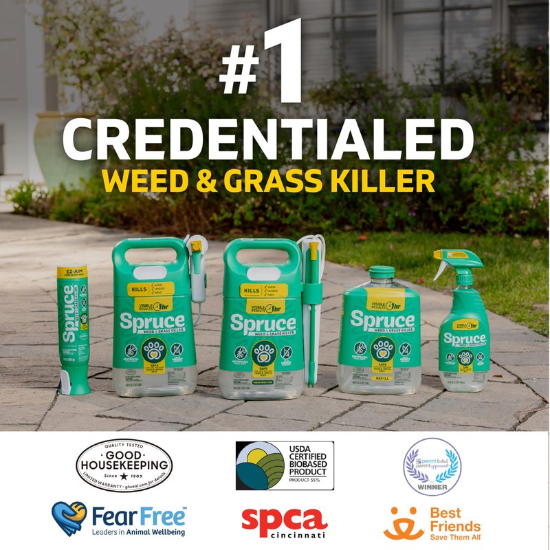 Spruce Weed Killer Spray Power Wand Kit - Weed + Grass Killer₃ Reusable Weed Sprayer, Spot-Treating Kills Weeds in Lawns and Gardens, Additional 2 AA Batteries Included for Continuous Power (64 oz)