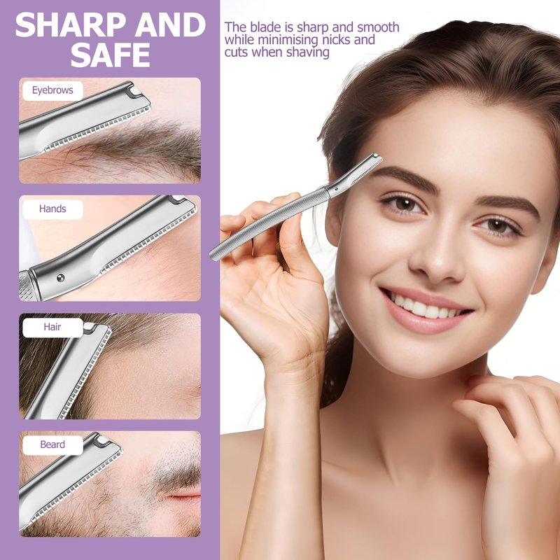 Eyebrow Razor with 16 Blades, Metal Razors for Women and Men,Dermaplane Razor for Women Face, Facial Hair Removal for & Eyebrow Hair Removal (Silver)