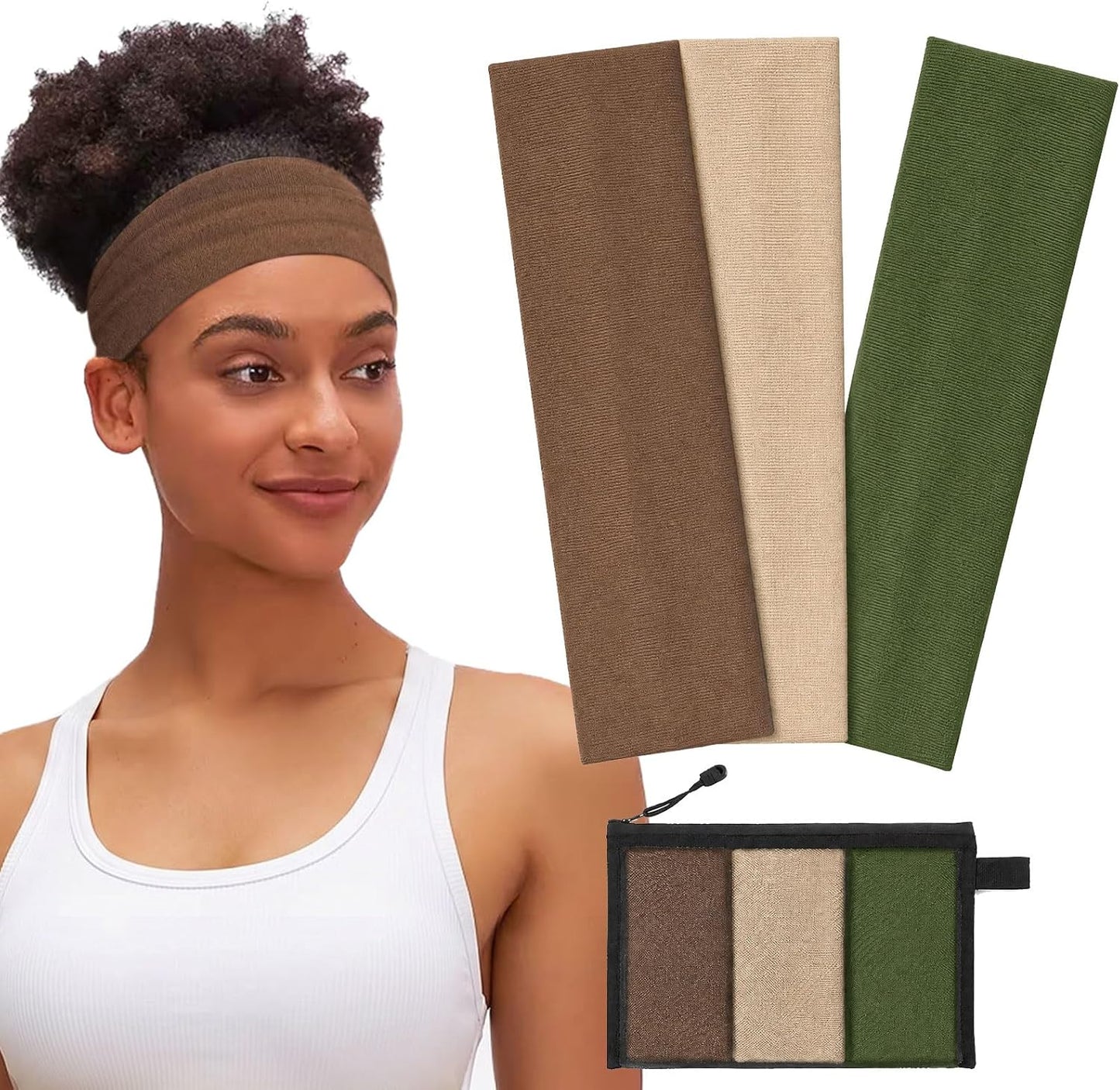 Non-Slip Headbands for Women - Soft Cotton Elastic Hairbands for Gym & Running | 3 Pack with Bag