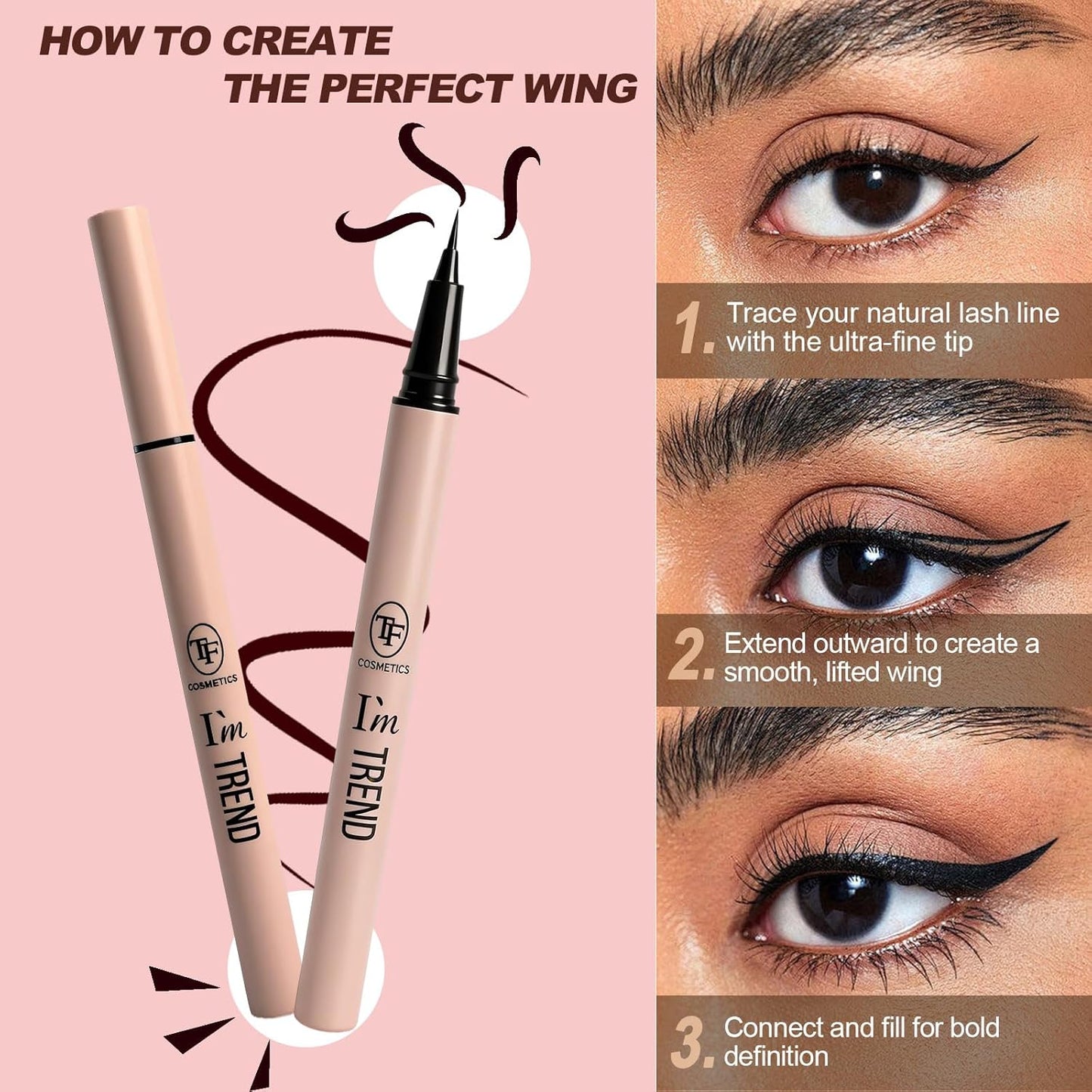 Vegan Waterproof Liquid Eyeliner Pen - Ultra Fine Tip for Precision Wing & Inner Corner | Quick-Dry, Smudge-Proof, 2-Pack Black
