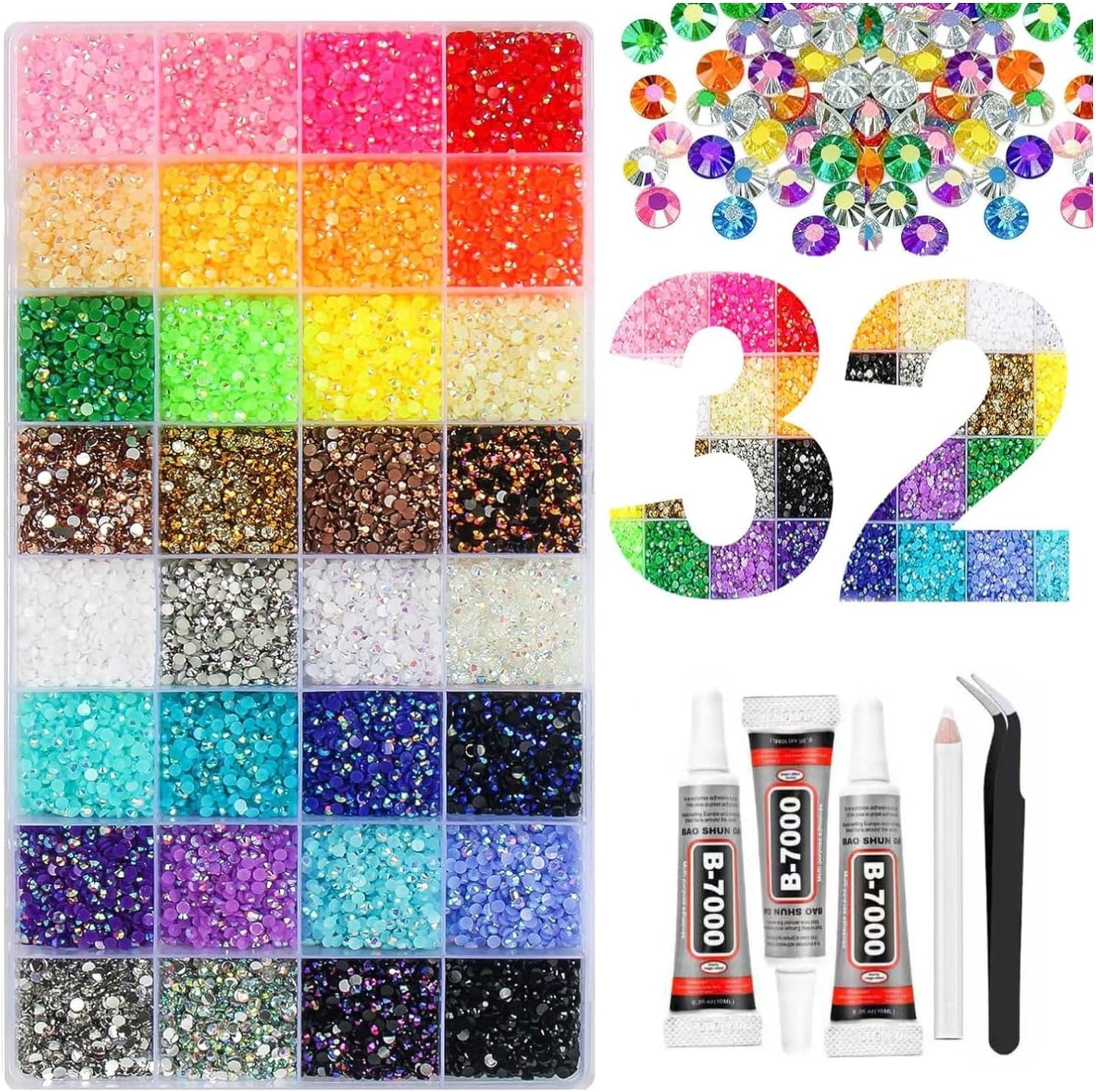 Bedazzler Kit - 3mm Rhinestones & Tools for DIY Projects | 24 Colors, Glue & Pen Included