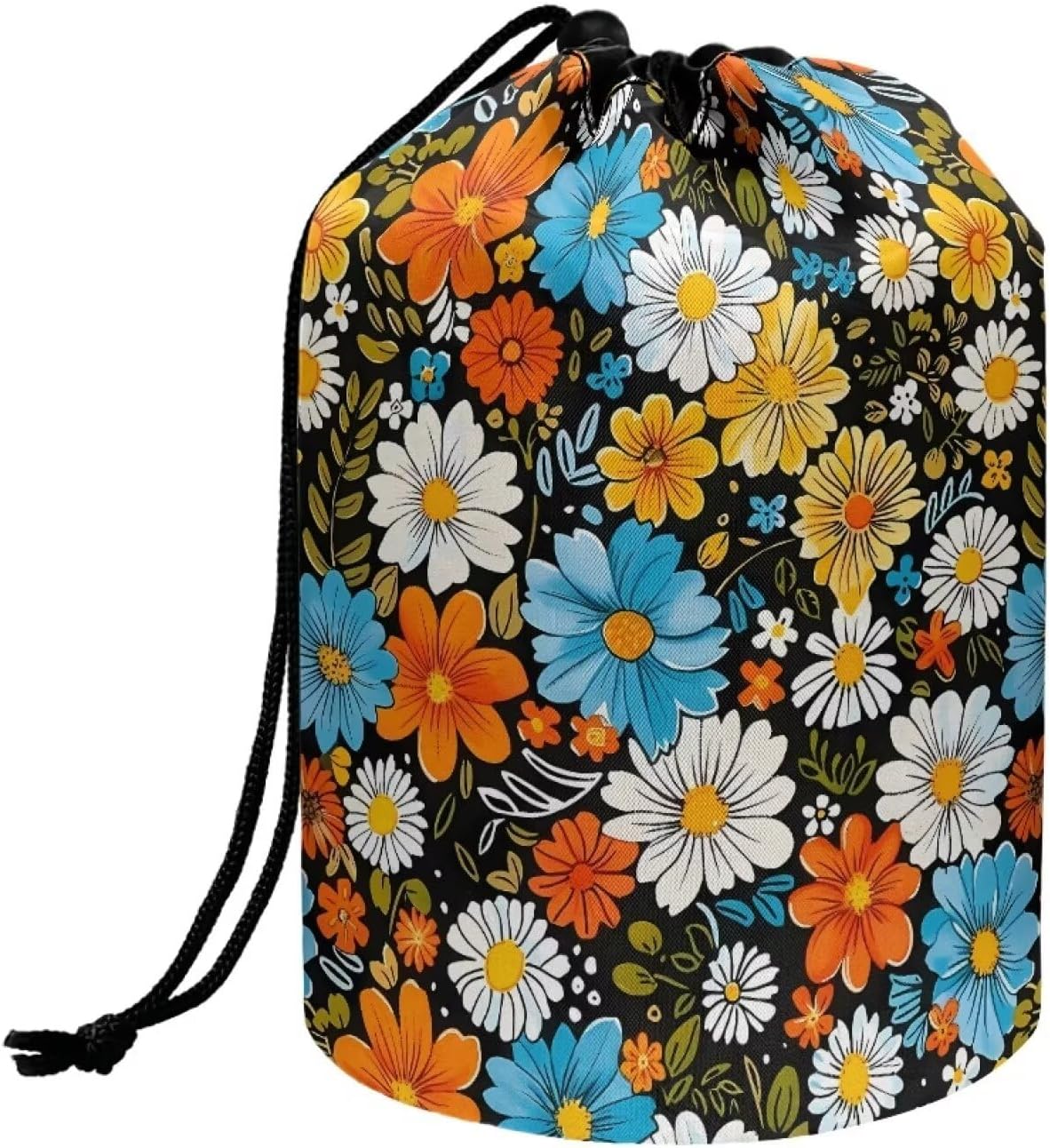 Peach Blossom Blue Cosmetic Bag for Women - Portable Drawstring Makeup Organizer | Collapsible Toiletry Storage
