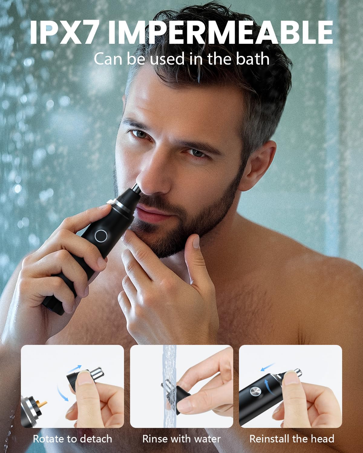 Ginity Ear & Nose Hair Trimmer with LED Display for Men Women,Painless USB Rechargeable Eyebrow & Facial & Nose Hair Trimmer Clipper,Professional IPX7 Waterproof Dual Edge Blades