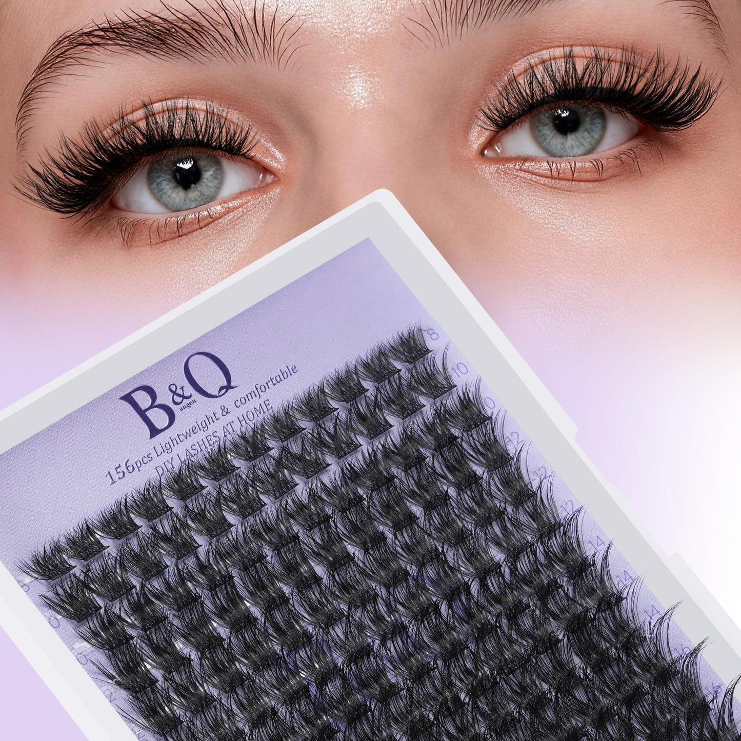 B&Q Wispy Lash Clusters 156PCS Natural Eyelash Clusters DIY Cluster Eyelash Extensions 8-18mm Cat Eye Individual Lashes Soft Wide Band Clusters for Everyday Wear Beginner Friendly 5-7 Day (B02-8-18)