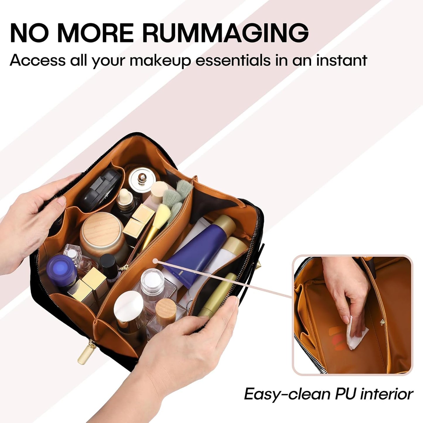 Large Capacity Travel Cosmetic Bag - Waterproof PU Leather Makeup Organizer with Dividers | Stylish Checkered Design