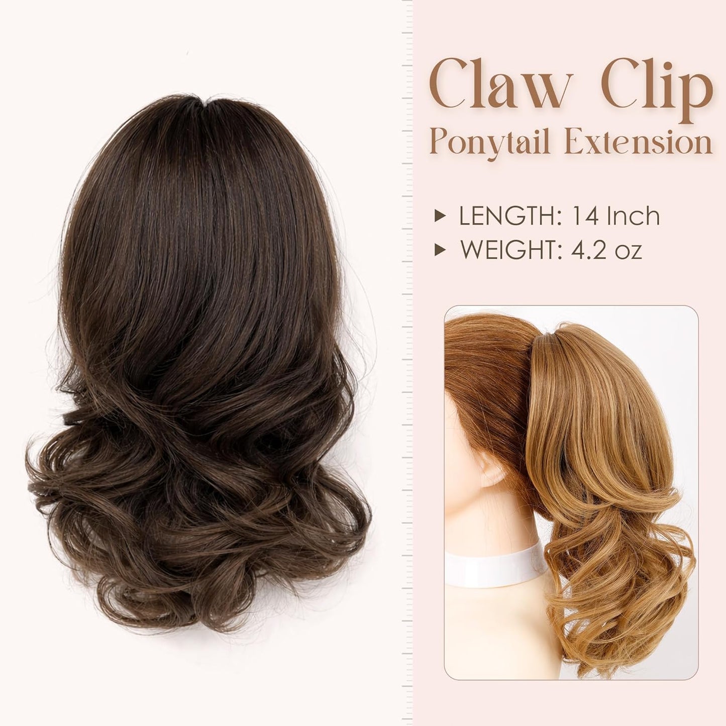 Curly Ponytail Extension Clip - 14 Inch Clip-On Hair Extension | Chocolate Brown