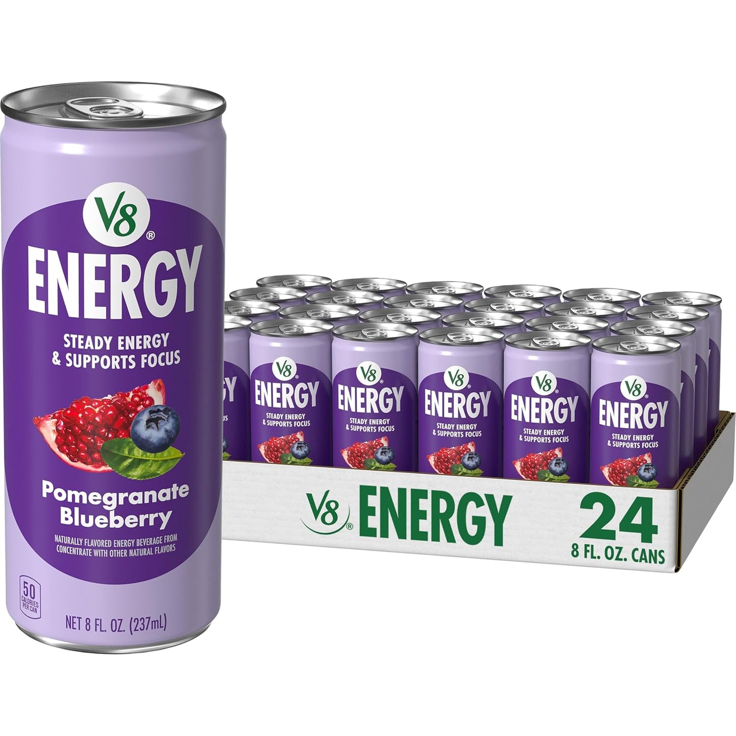 V8 Energy Peach Mango Energy Drink - 8 Fl Oz Can | 24 Pack of Refreshing Energy Boost