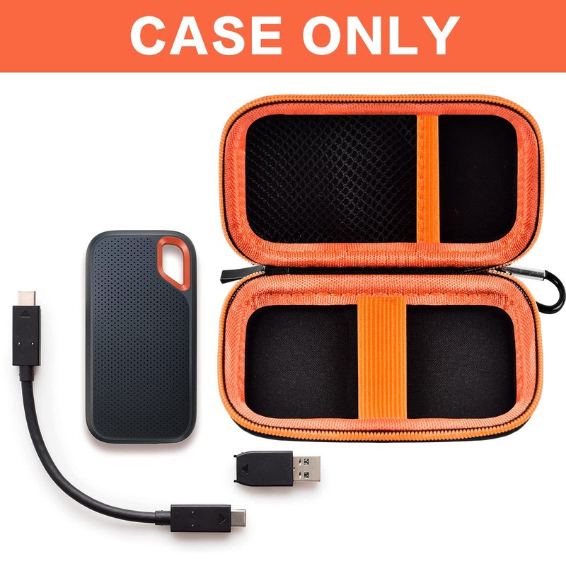 SSD Case for SanDisk Extreme Portable SSD & Extreme PRO, Hard Shell Protective Storage Bag with Carabiner, Fits 1TB 2TB 4TB 8TB External Solid State Drive for Business Travel(Orange)