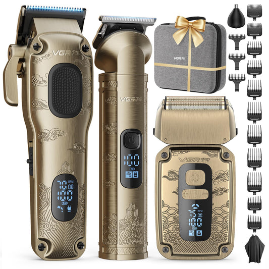 VGRPRO Hair Clipper & Trimmer Set for Men Professional, Waterproof Electric Razor Foil Shaver for Men Face Beard, Cordless for Hair Cutting, 4-Speed Setting, LED Battery Display, Barber or Home Use
