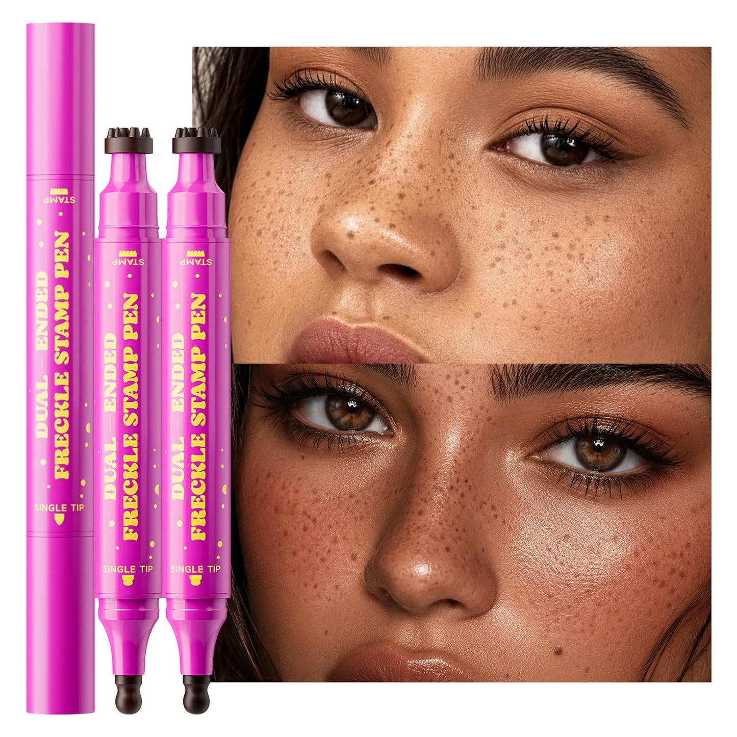 Freckle Stamp Pen - Dual-Ended Soft Sponge & Precision Tip for Realistic Faux Freckles | Waterproof Long-Lasting Marker (Soft Warm Brown)