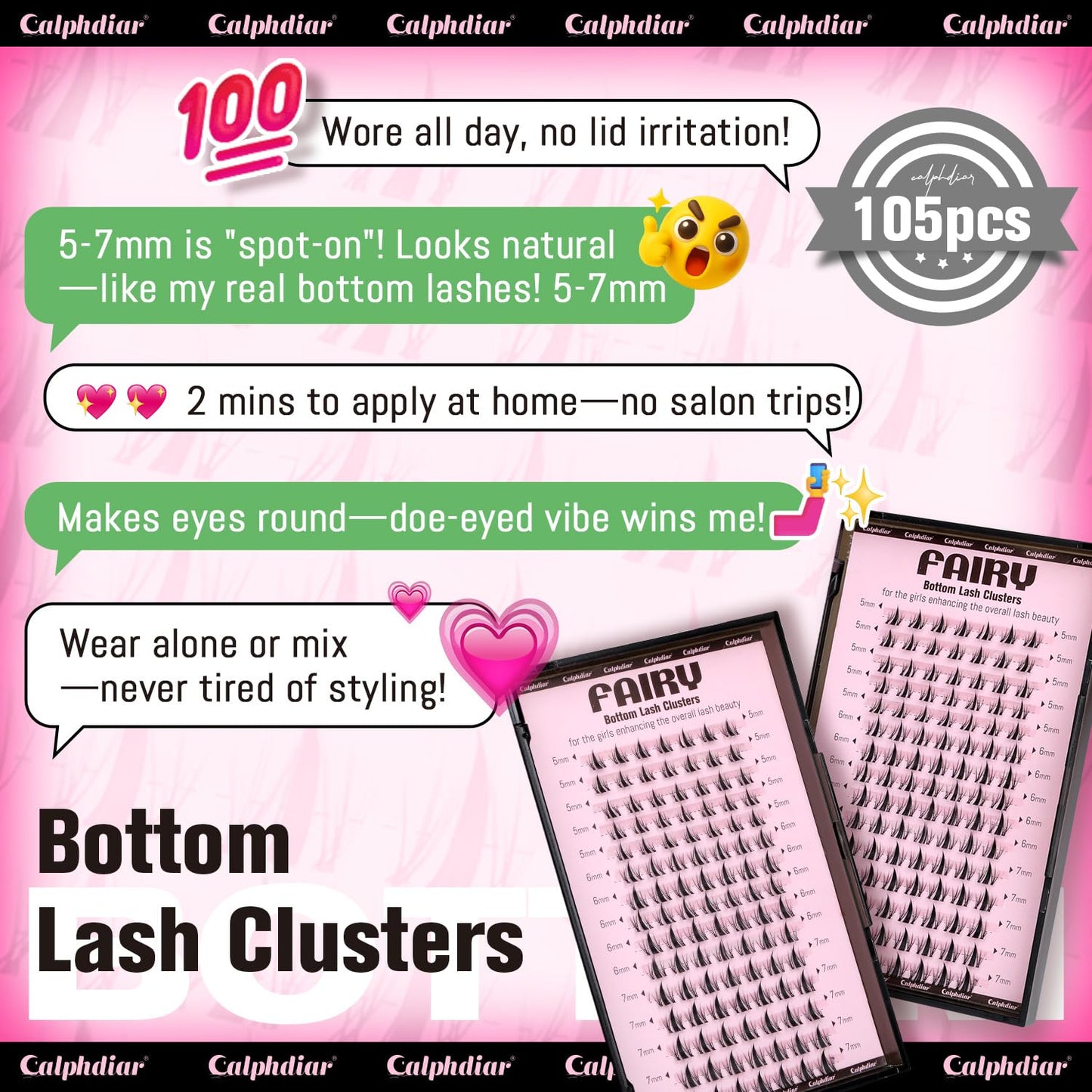 calphdiar Bottom Lash Clusters Fairy Eyelash Extension Bottom Lashes Clusters 5-7mm Natural Bottom Eyelashes DIY Manga Lower Cluster Lashes Extensions Wispy Bottom Individual Lashes