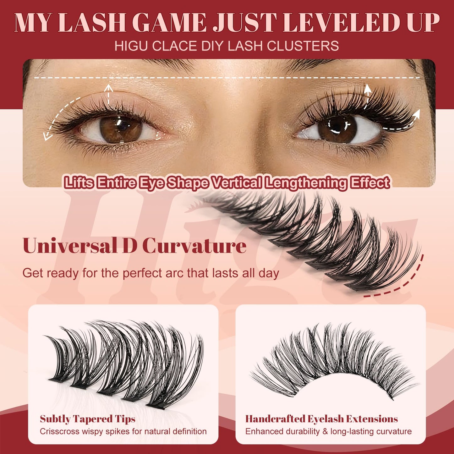 Higu clace Lash Clusters 600pcs 30D+40D+50D+60D+80D+100D Eyelash Clusters 6 Styles Mixed 10-18MM, Wispy Cluster Eyelash Extensions, Easy to Use, Can DIY at Home