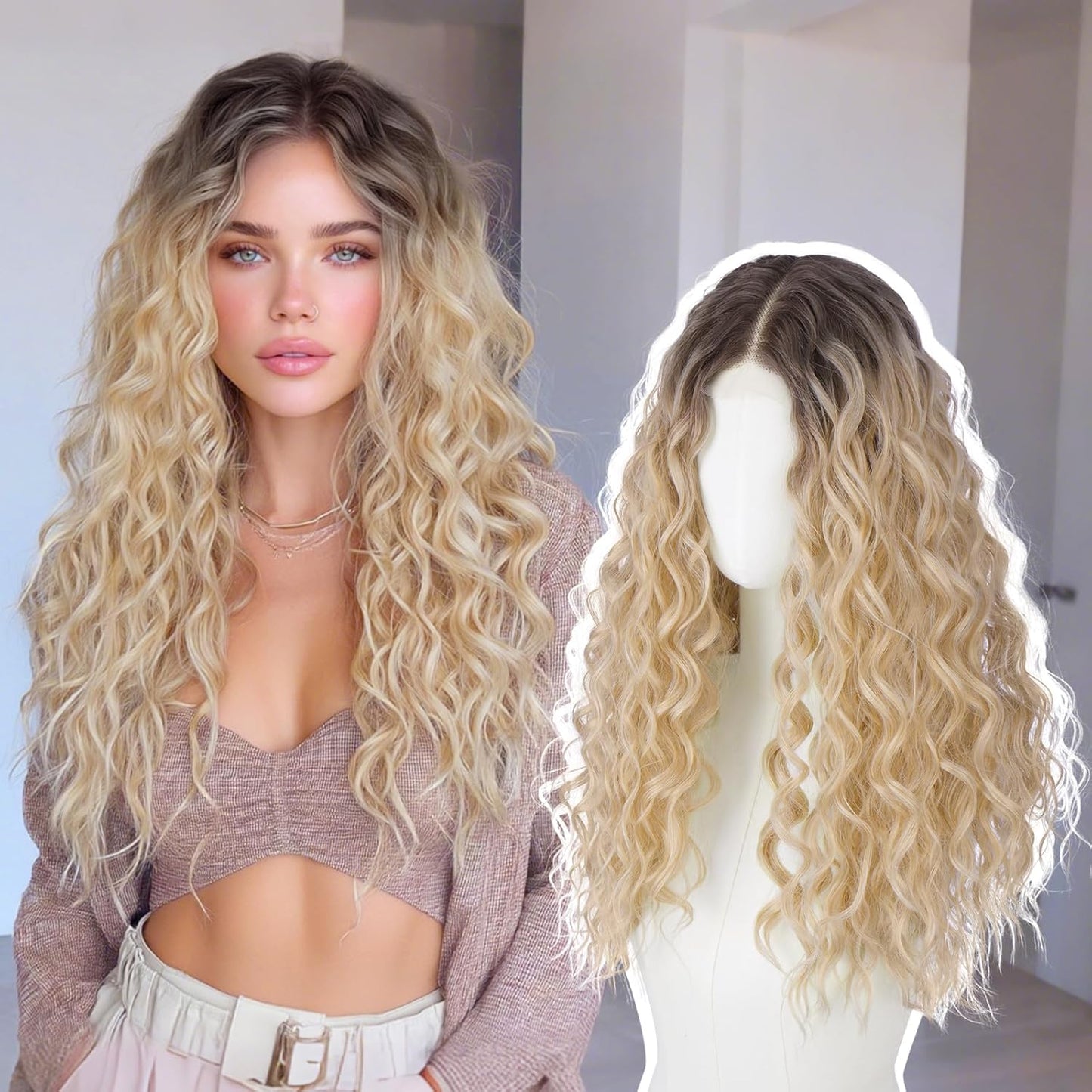Brown Lace Front Wigs for Women - Natural Hairline, Long Wavy Curly, 21 Inch | Glueless & Beginner Friendly