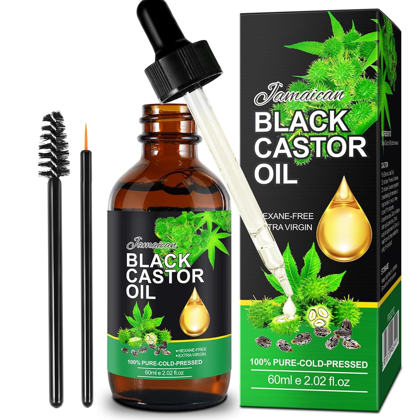 Jamaican Black Castor Oil - Organic Cold Pressed Unrefined | Hair Growth, Skin Moisturizer & Nail Care, 60ML