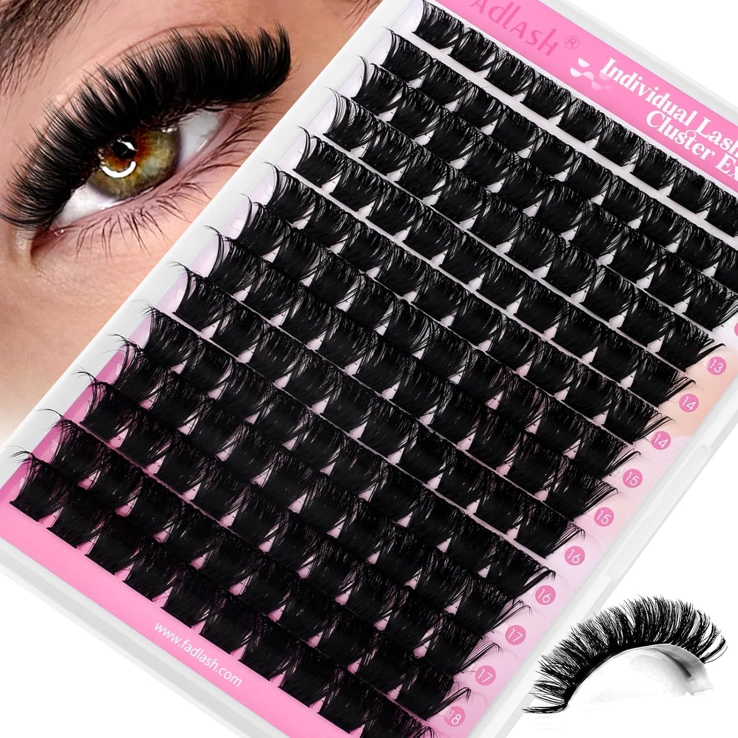 FADLASH Natural Eyelash Clusters - Fluffy 100D/200D Extensions | DIY Home Use, 8-16mm D Curl, 2 Pack