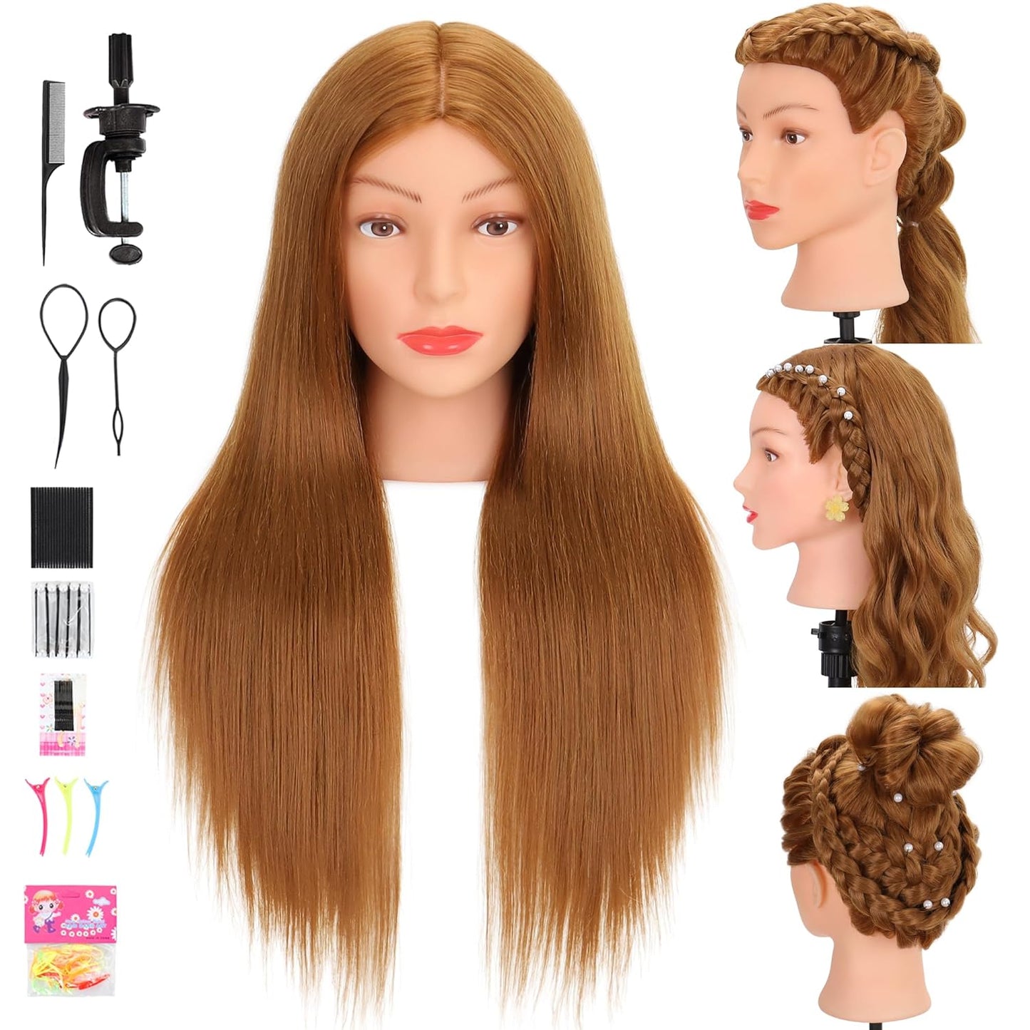 Real Human Hair Mannequin Head - Cosmetology Training Doll for Hair Styling, Cutting & Braiding | Dark Brown