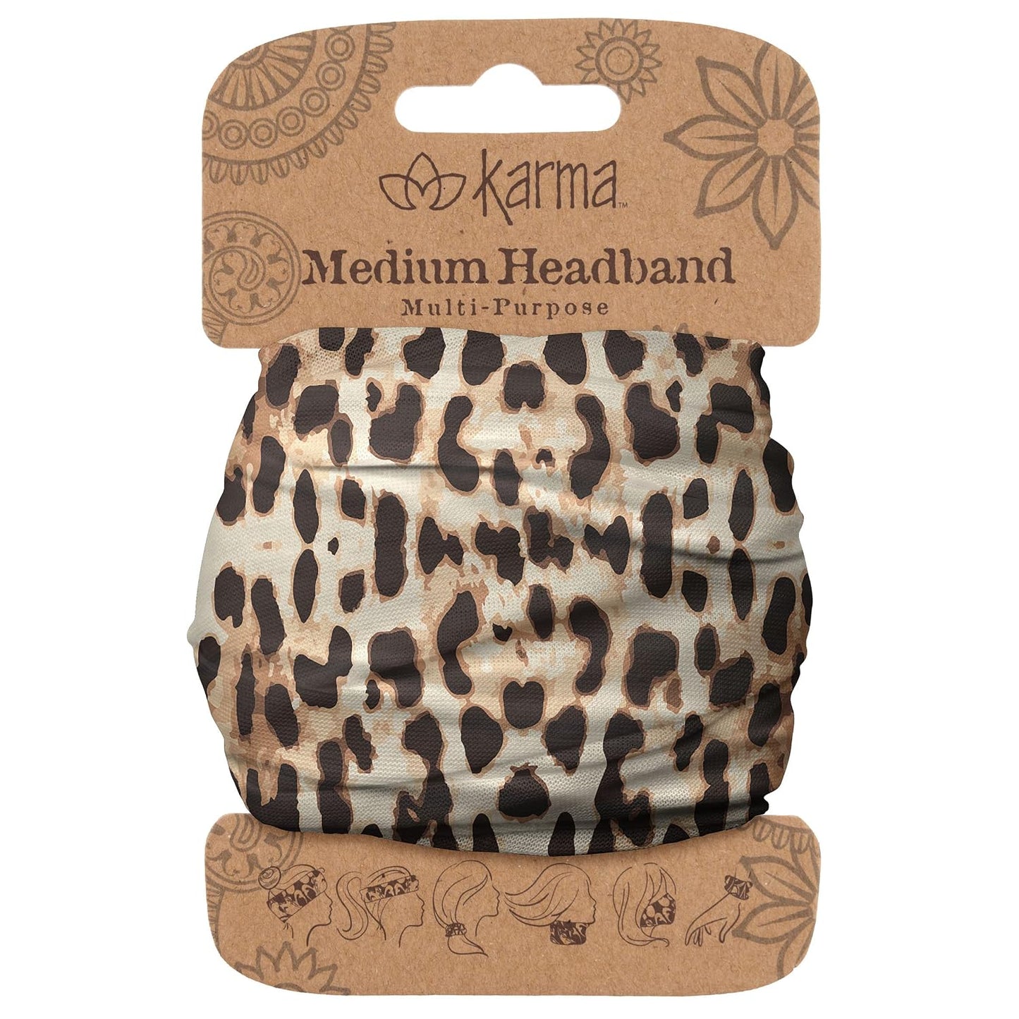 Floral Headband for Women | Stretchy Fabric Hair Scarf - Light Tan & Blue - Medium Size
