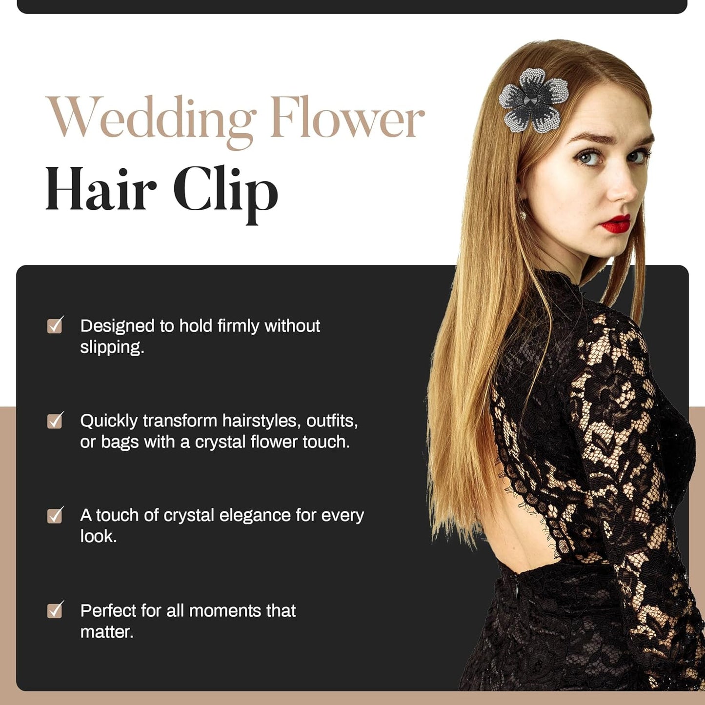 Hibiscus Hawaiian Flower Hair Clips - 2.9 Inch Created Crystal | Boho Braids Hair Accessories