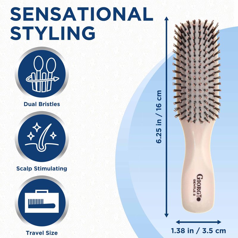 Giorgio Gentle Ivory Mini Hair Brush – 6.25 Inch, Men, Women & Kids, Compact Detangler, Soft Bristles, Sensitive Scalp, Scalp Massager, Travel Hair Brush