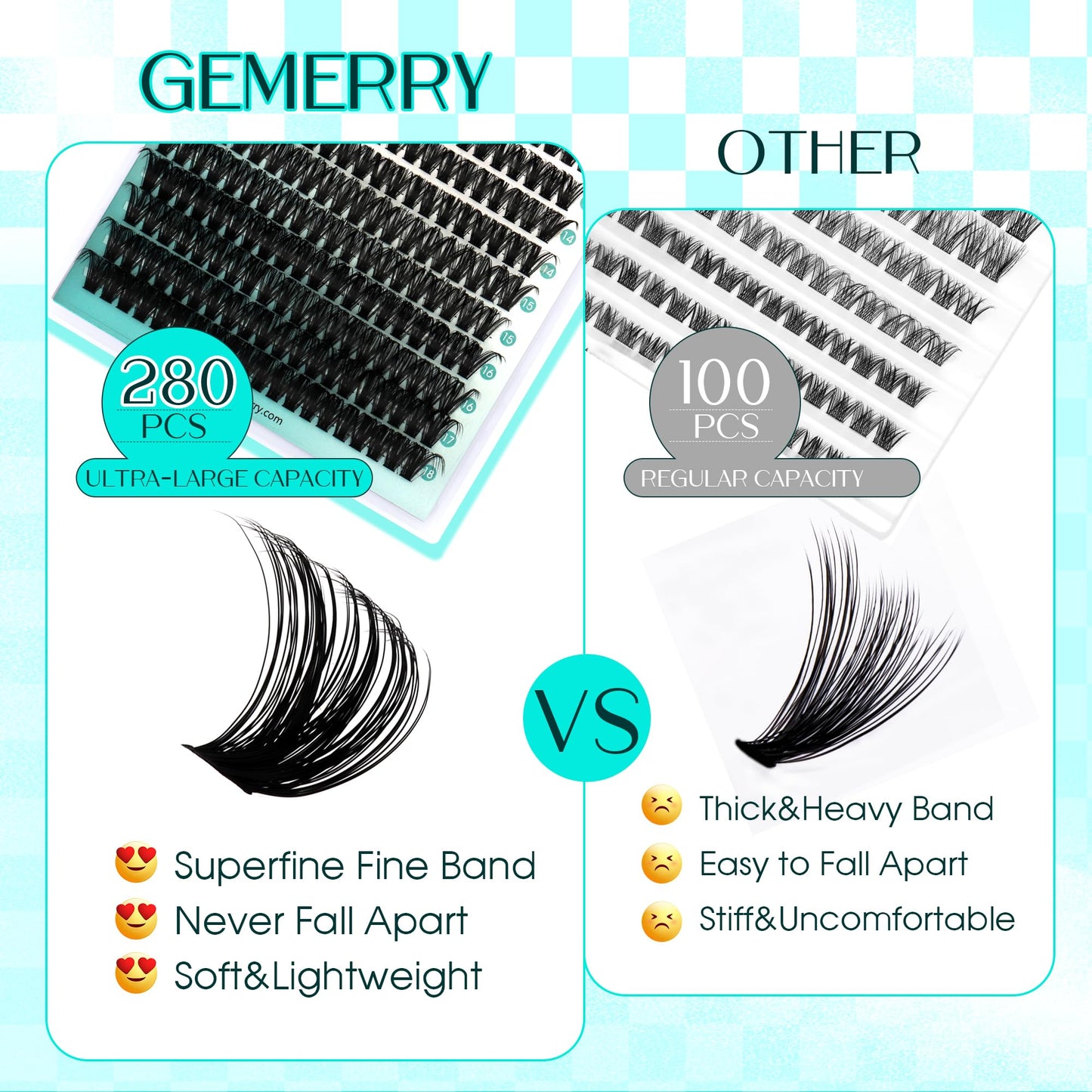 Lash Clusters Fluffy Cluster Lashes Extensions Thick 280pcs D Curl Eyelash Clusters DIY At Home Individual Lashes Extension by GEMERRY（80P-10-18mm)