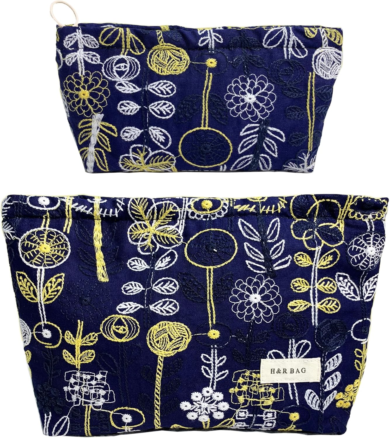Large Floral Makeup Bag Set - 2 Pcs Travel Toiletry Organizer for Women | Embroidered Cosmetic Pouches with Zipper