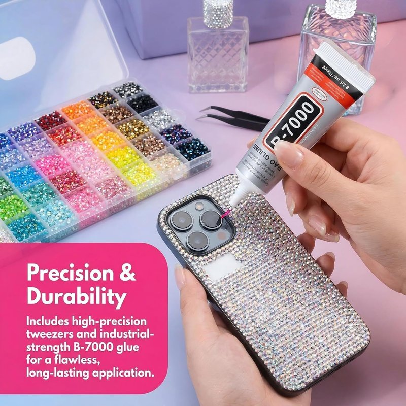 Resin Jelly Rhinestones Kit - 40,000 Pcs Flatback Gems with 4 B7000 Glue Tubes | 40 Colors, DIY Craft Supplies