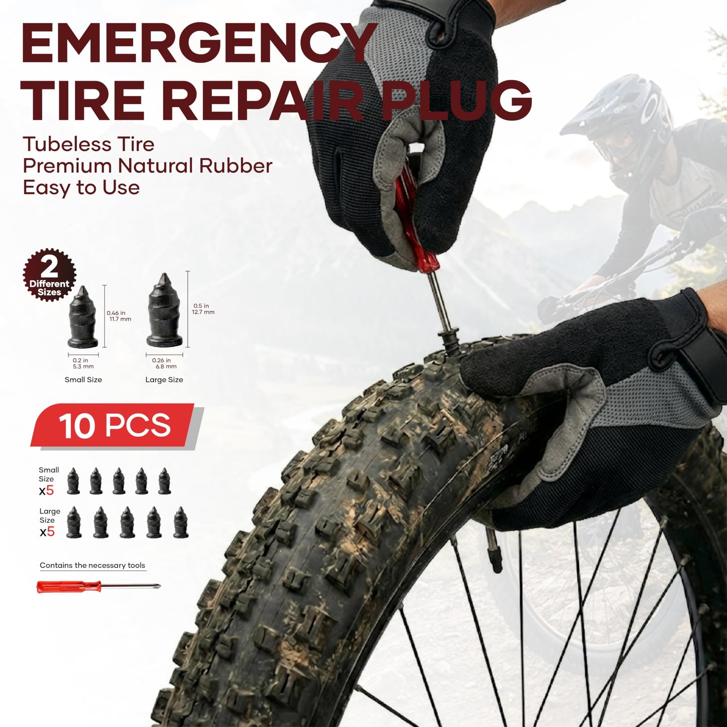 60Pics Bike Tire Repair Kit,Bicycle Inner Tube Patch Kit with Patches and Tire Levers ,Tubeless Tire Repair Rubber Nail with Box and Screwdriver,Convenient Kit for Mountain or Road Bike, Motorcycle