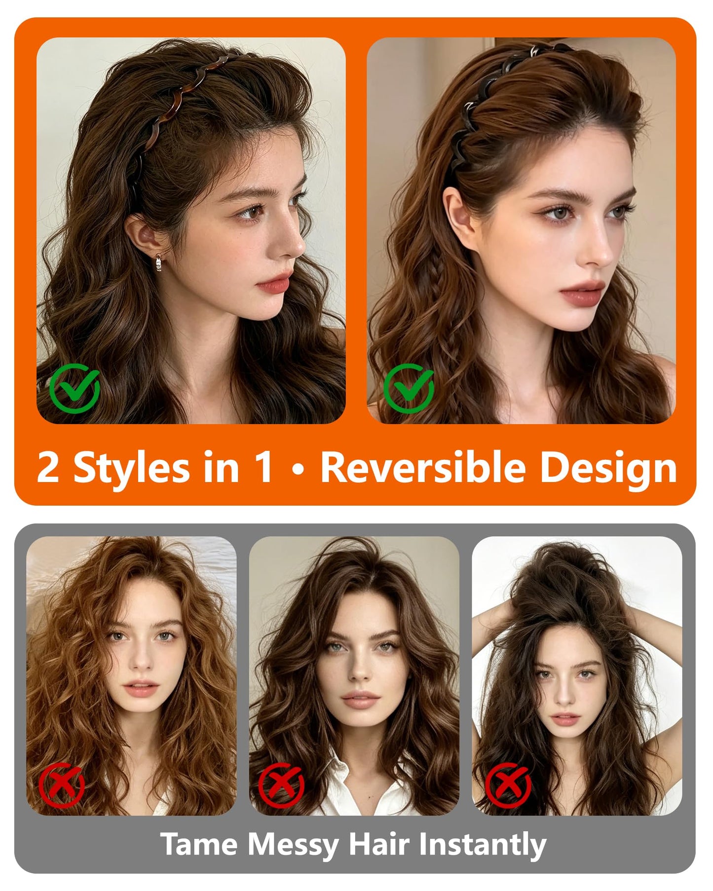 lulir Zig Zag Headbands for Women, 4 Pack Non-Slip Wavy Plastic Hair Comb Headband with Teeth, U-shaped 90s headband Hair Accessories, Gifts for Women (Black & Brown)