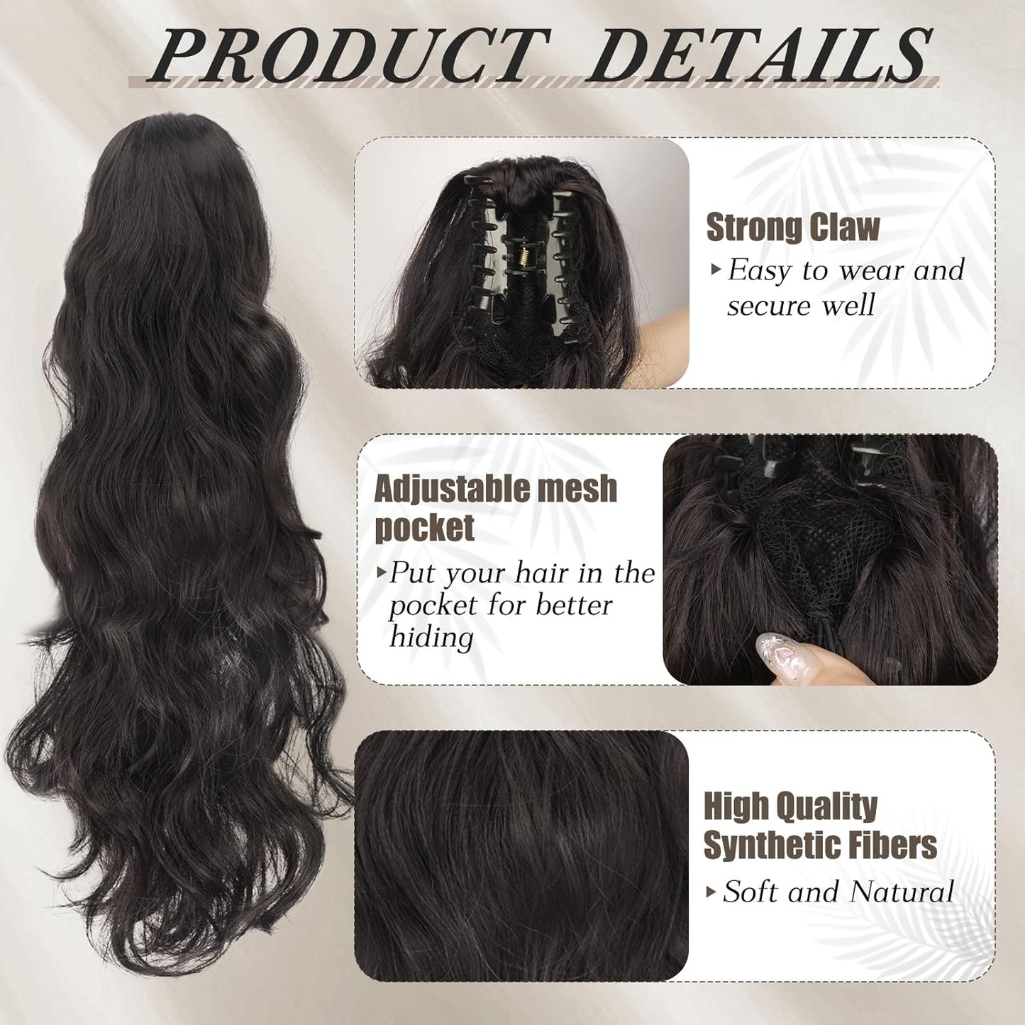 Dark Brown Claw Clip Ponytail Extension - 20 Inch Wavy Synthetic Hairpiece for Women | Lightweight & Natural Look