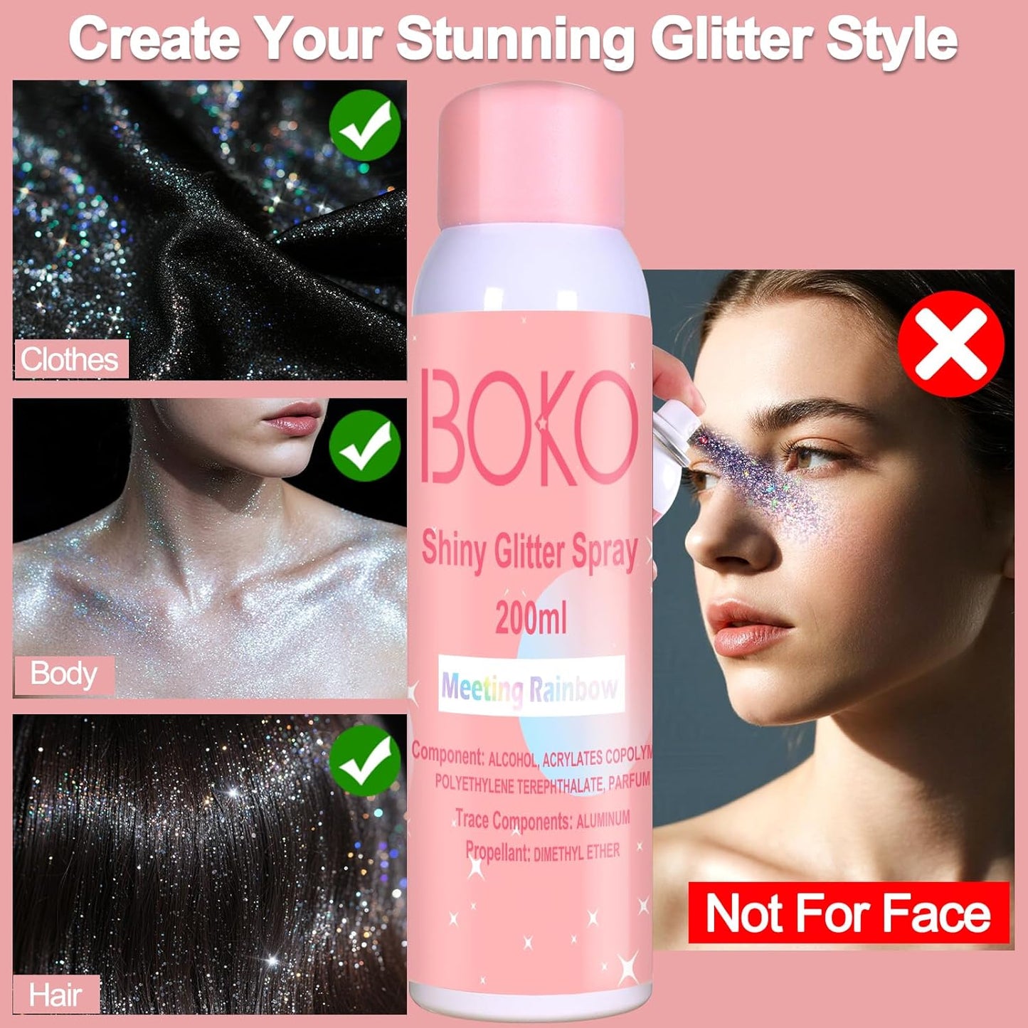 Holographic Silver Body Glitter Spray - 200ML Long-Lasting Shimmer for Hair, Clothes & Festivals | Rave Makeup Accessory