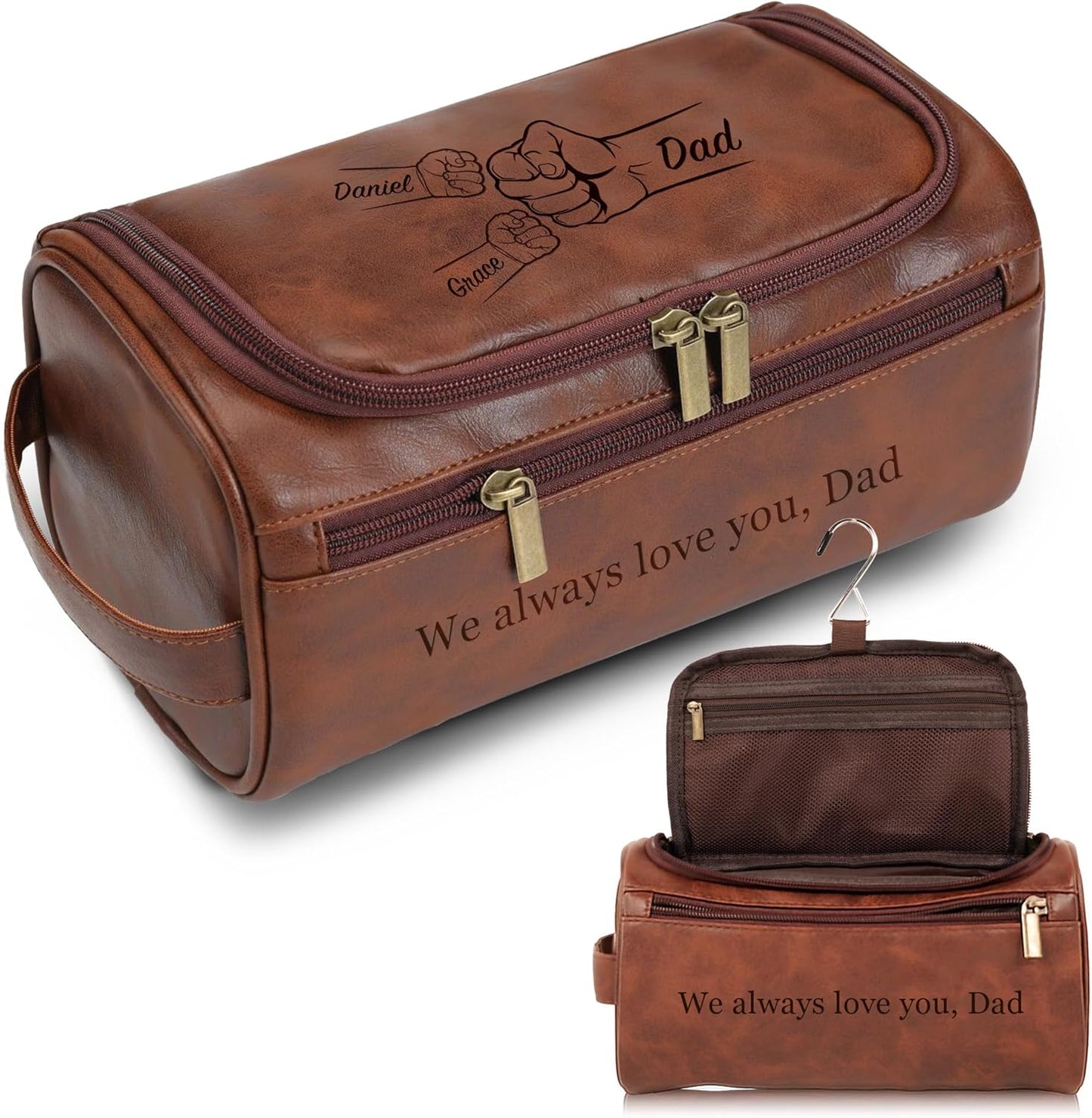 Personalized Leather Toiletry Bag for Men - Custom Engraved Gift | Ideal for Travel, Fathers Day, Husband, Boyfriend
