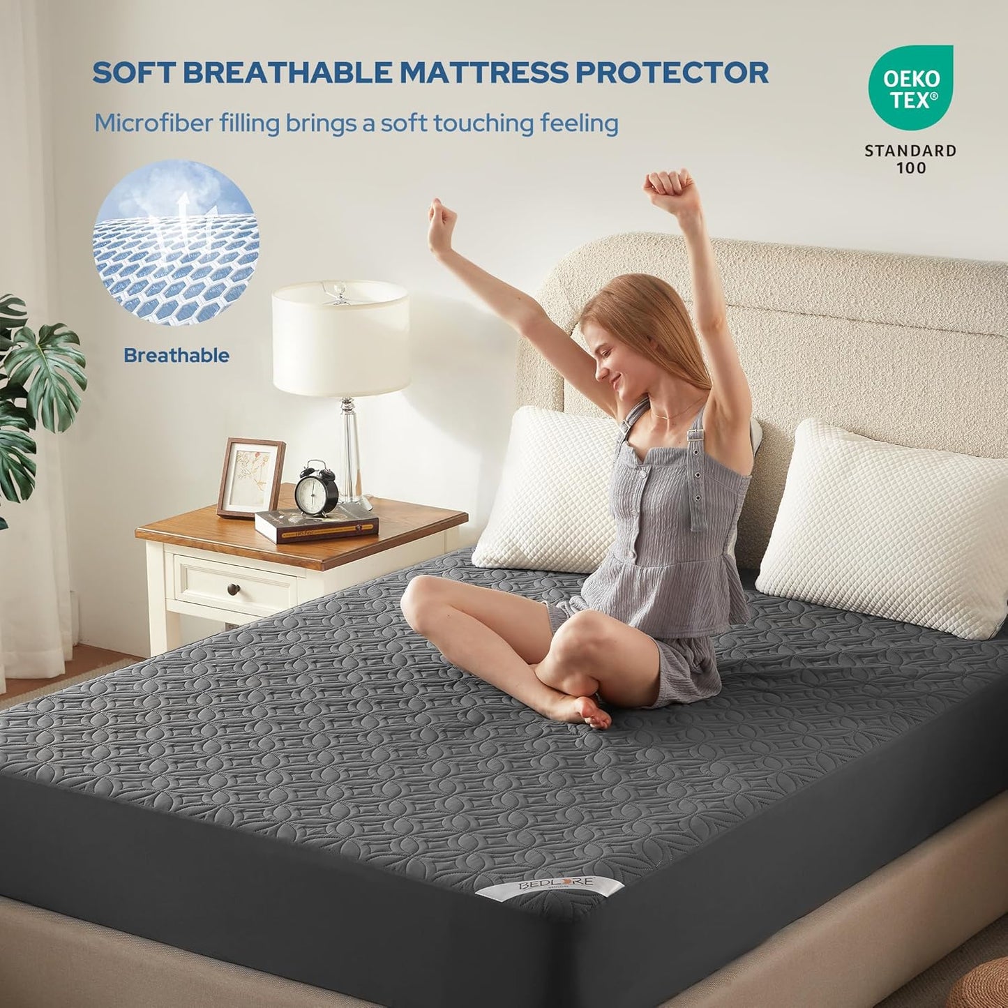 Waterproof Mattress Protector - Noiseless Queen Size Pad | Deep Pocket 6"-18" Depth, Soft & Breathable Gray Cover