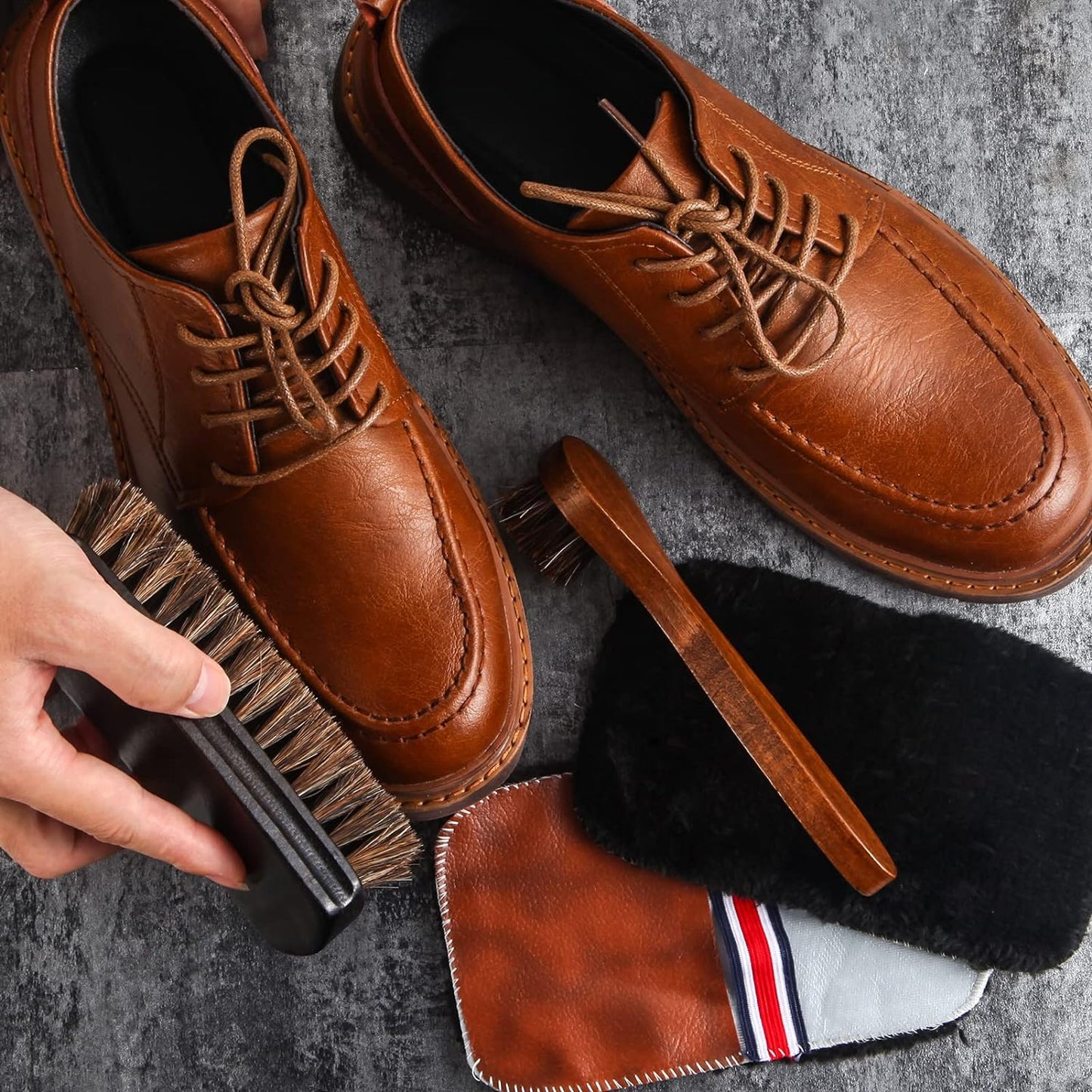 Horsehair Shoe Brush Kit - 4 Pcs Leather & Suede Cleaning Brushes with Microfiber Gloves | Shoe Care Essentials